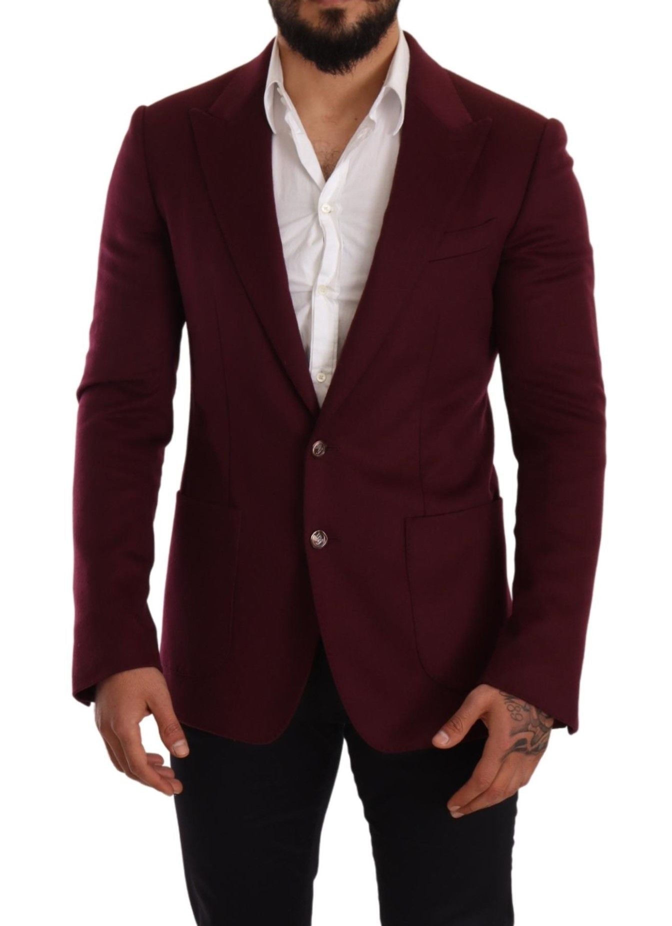 Kastanjebruine kasjmier slim fit jasjas blazer