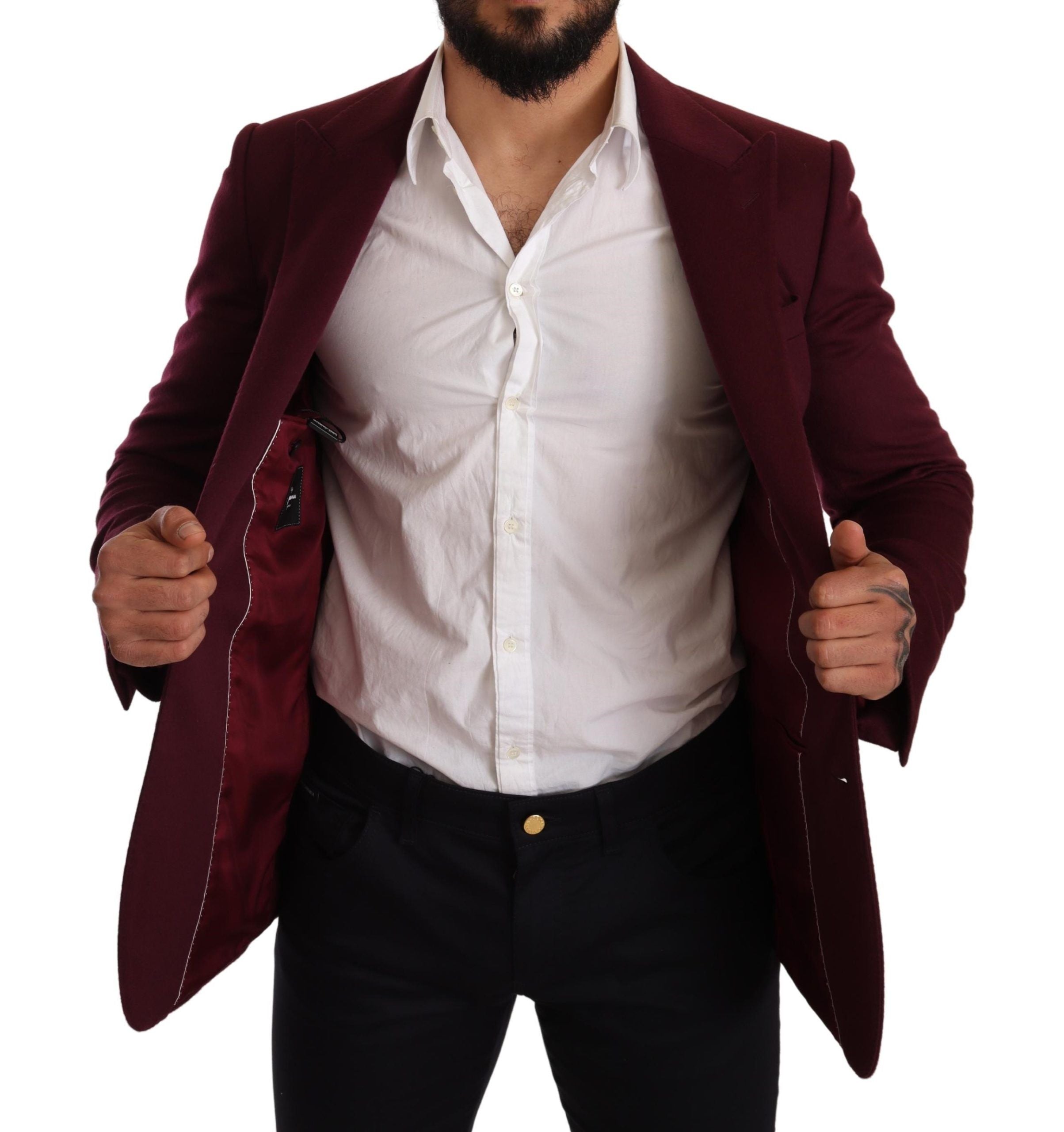 Kastanjebruine kasjmier slim fit jasjas blazer