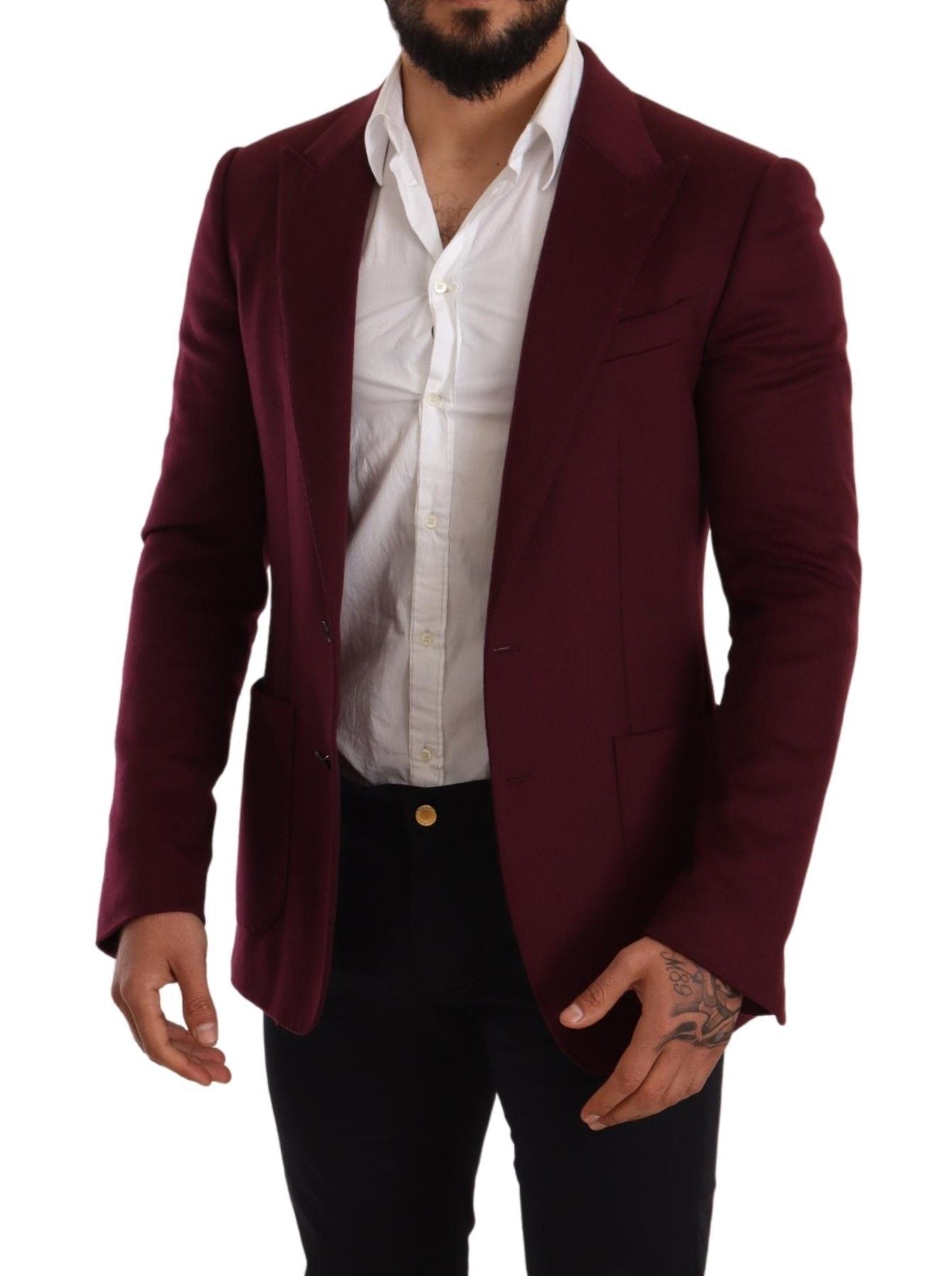 Kastanjebruine kasjmier slim fit jasjas blazer