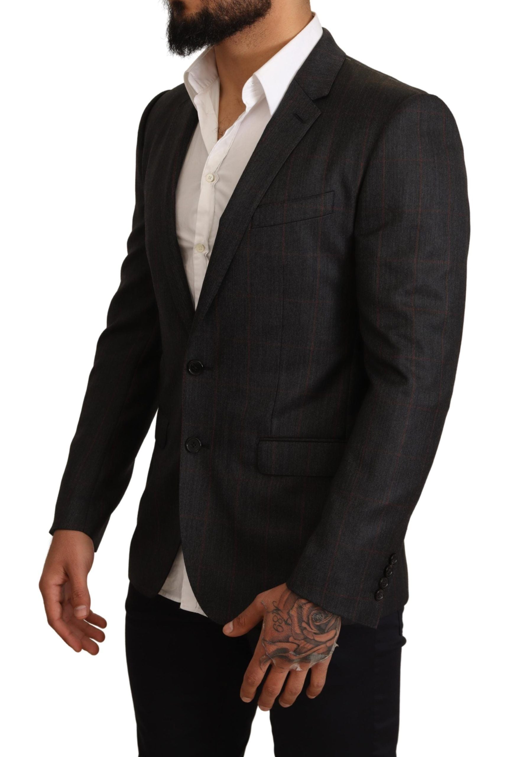 Grijs geruit wollen slim fit blazerjack