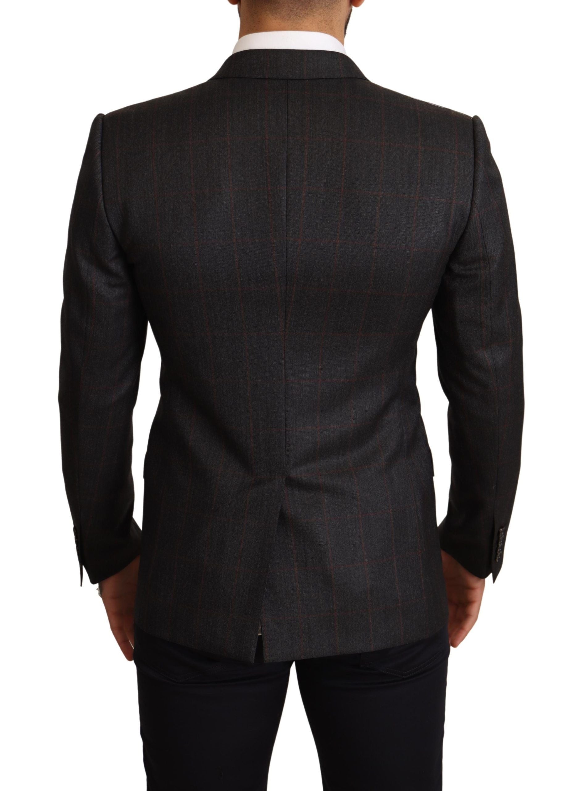 Grijs geruit wollen slim fit blazerjack