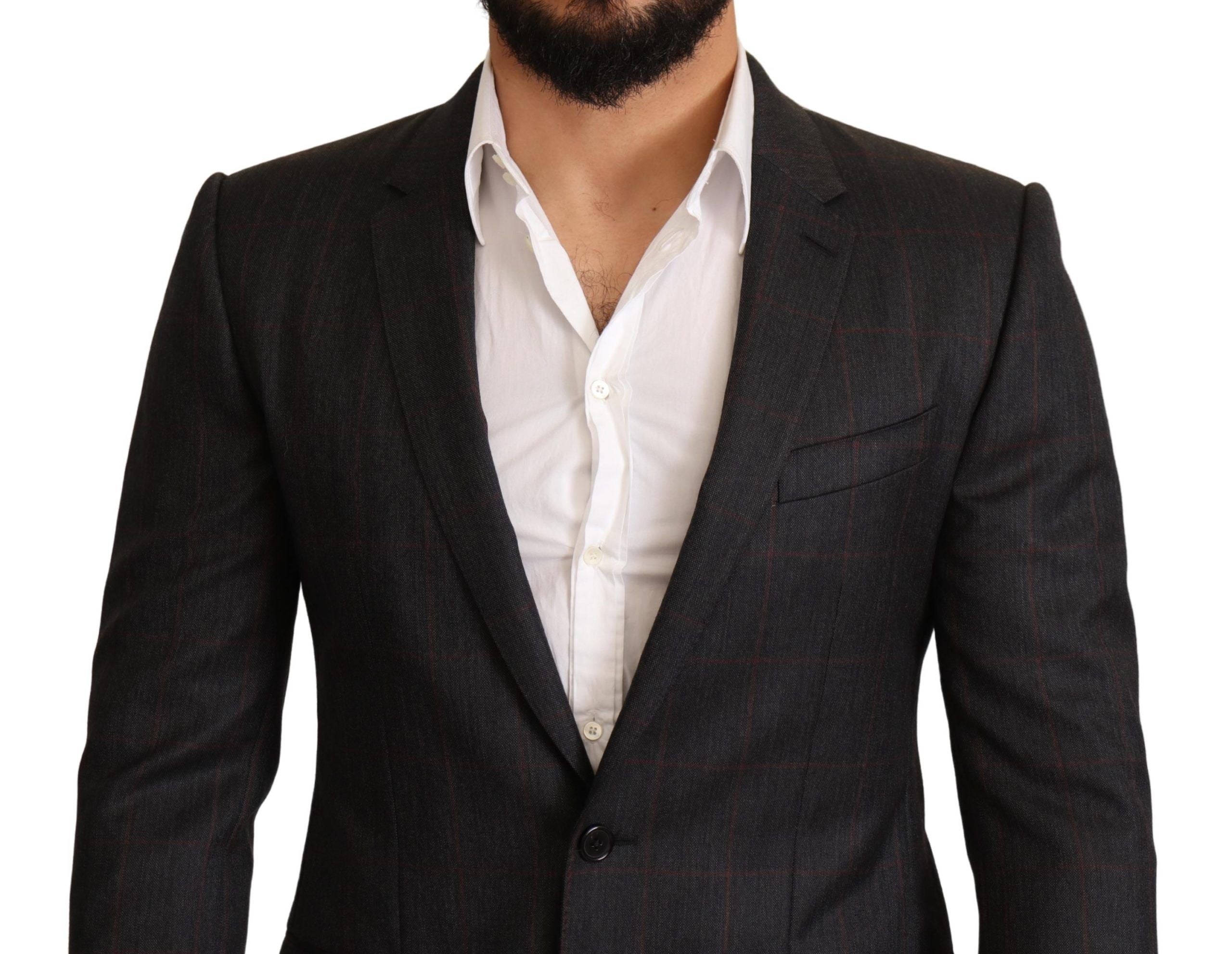 Grijs geruit wollen slim fit blazerjack