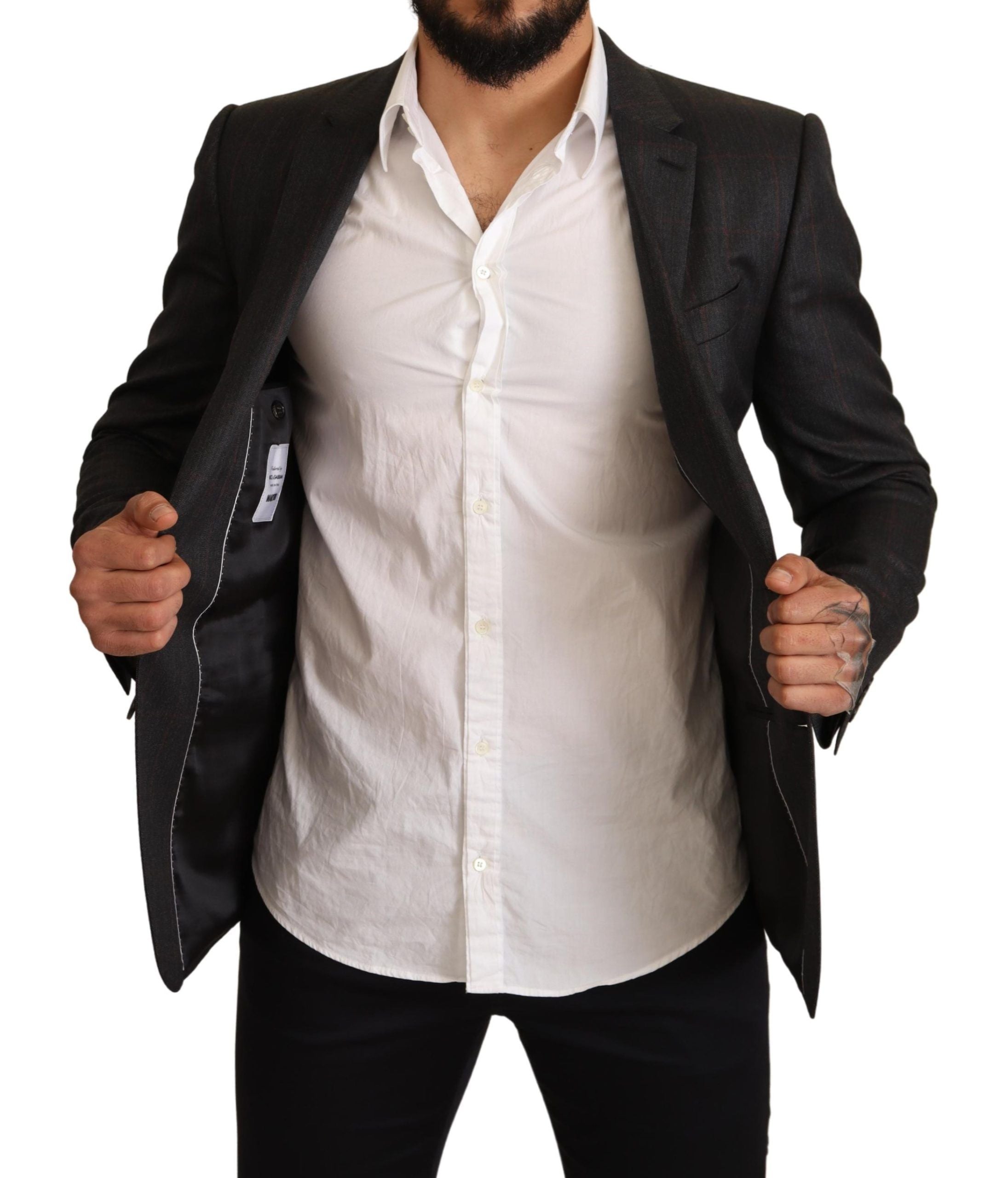 Grijs geruit wollen slim fit blazerjack