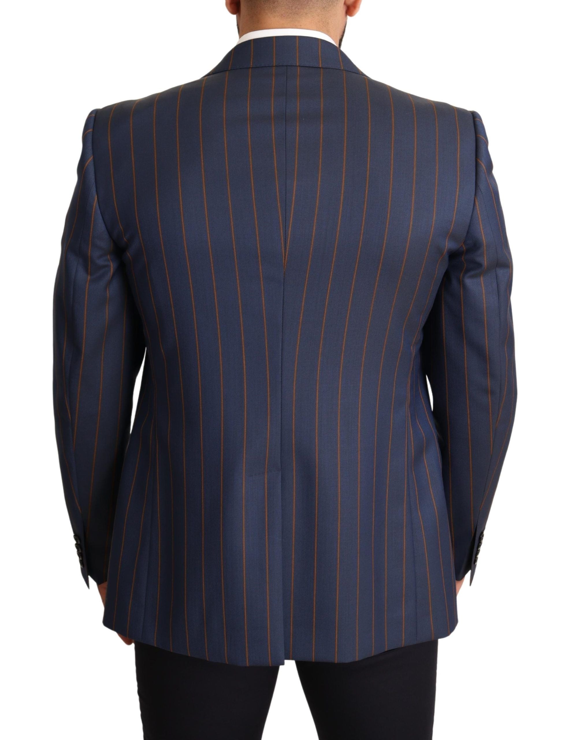 Blauw gestreept wollen slim fit blazerjack