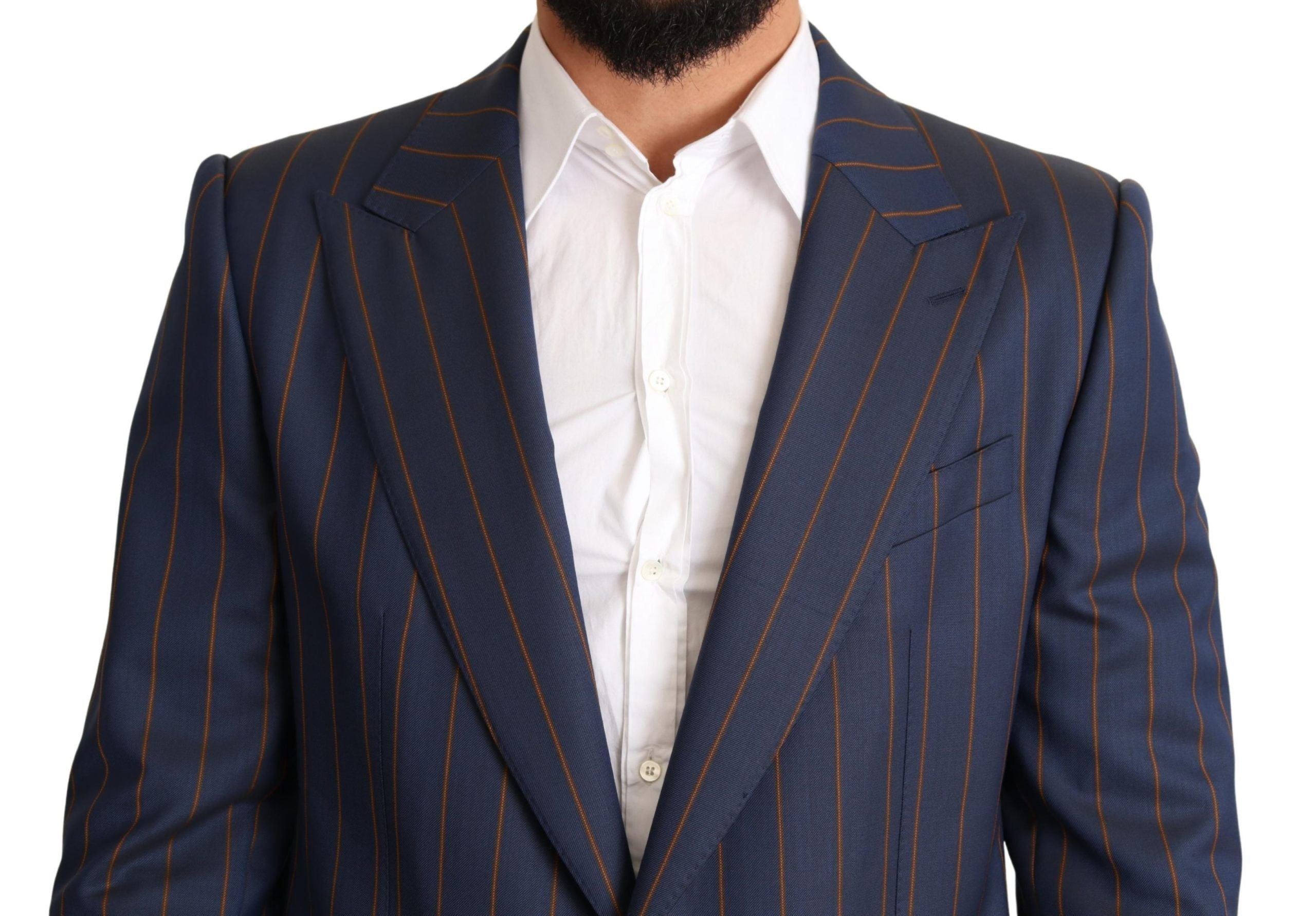 Blauw gestreept wollen slim fit blazerjack