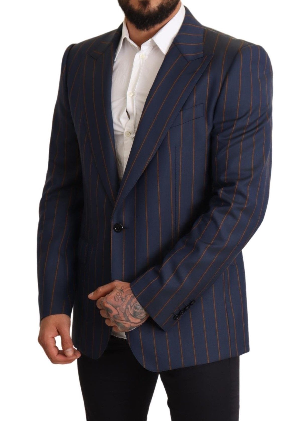 Blauw gestreept wollen slim fit blazerjack