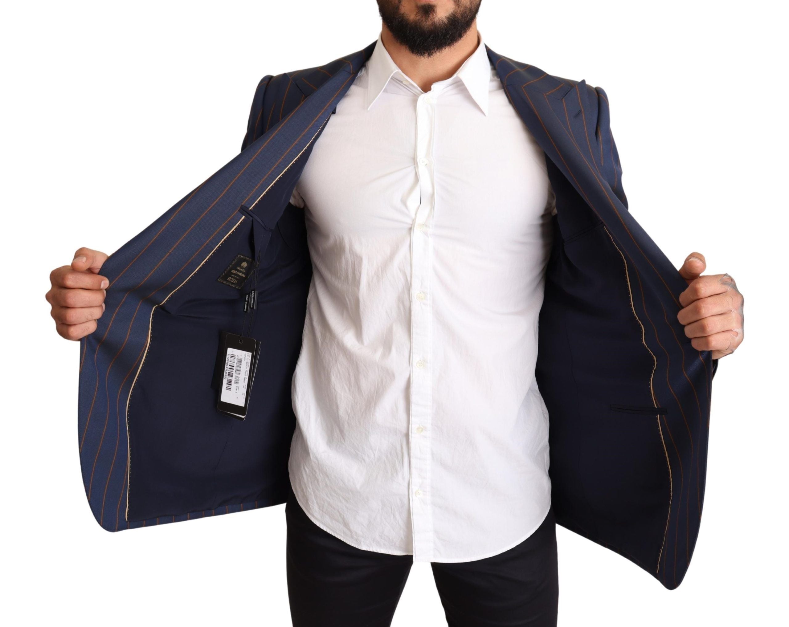 Blauw gestreept wollen slim fit blazerjack