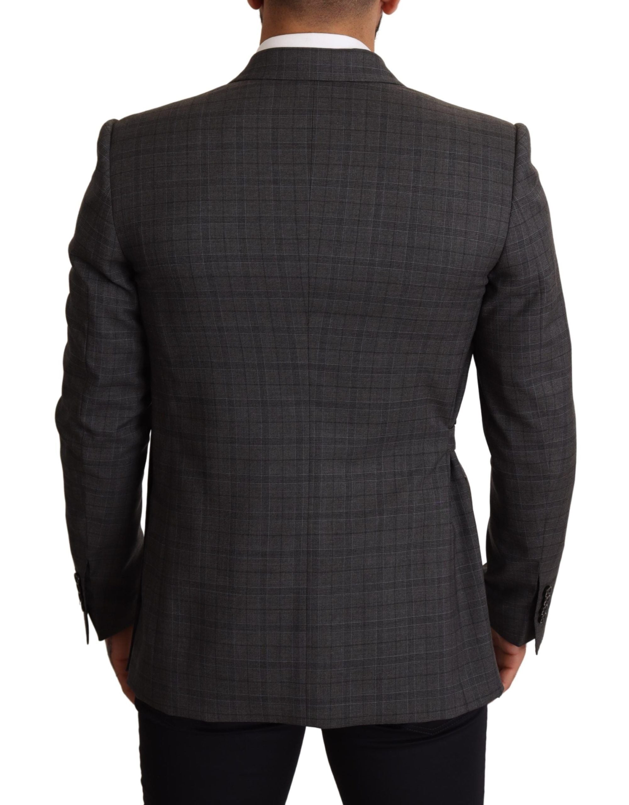 Grijs geruit wollen slim fit blazerjack