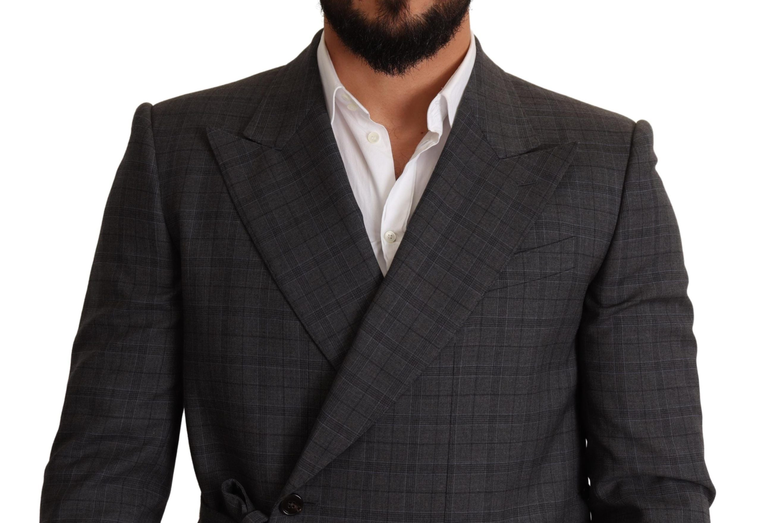 Grijs geruit wollen slim fit blazerjack
