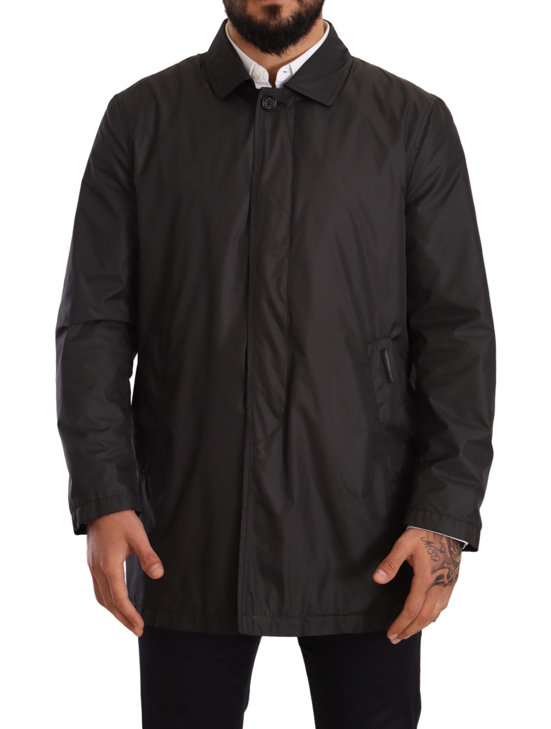 Zwarte polyester heren trenchcoat