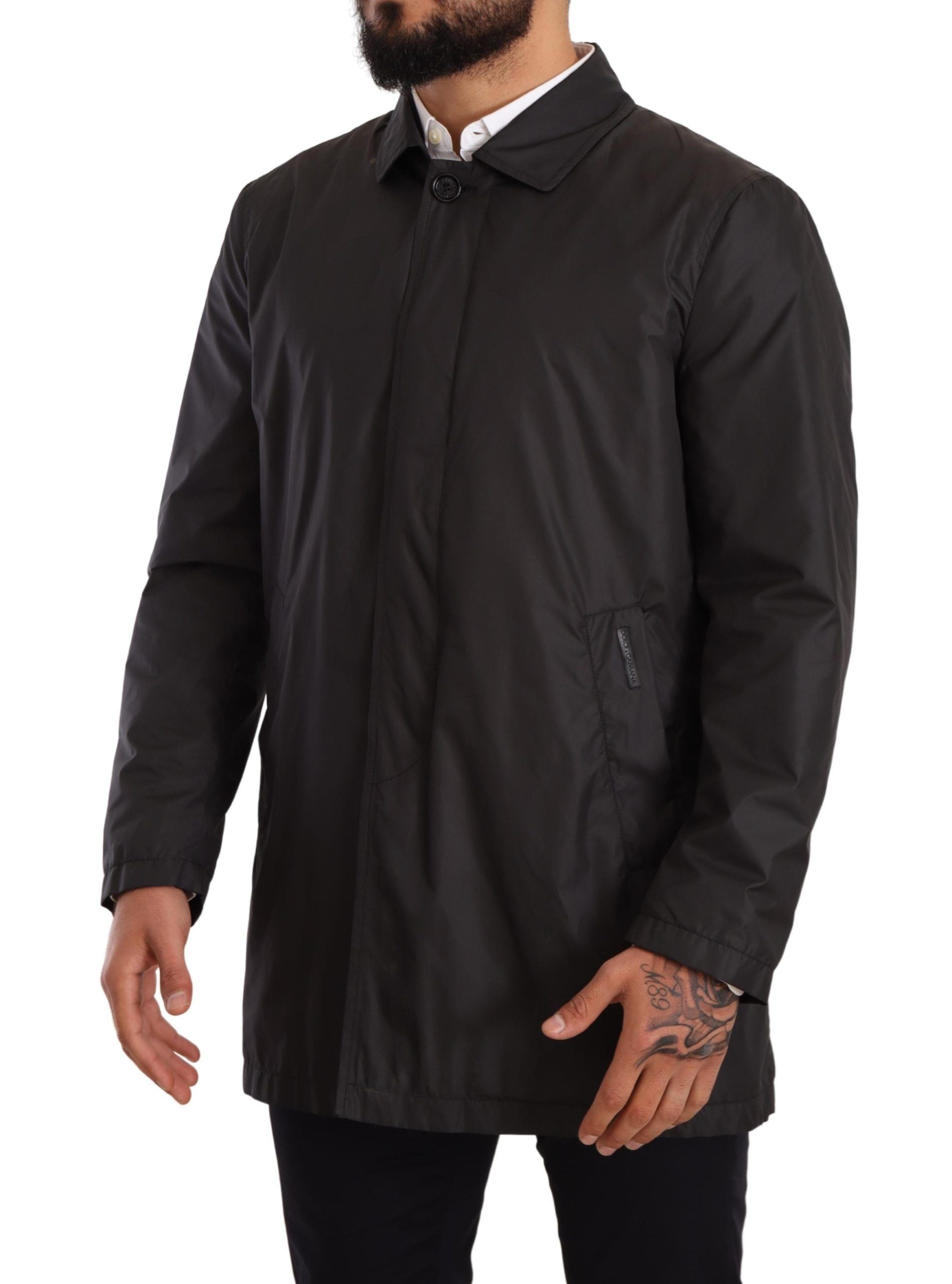 Zwarte polyester heren trenchcoat