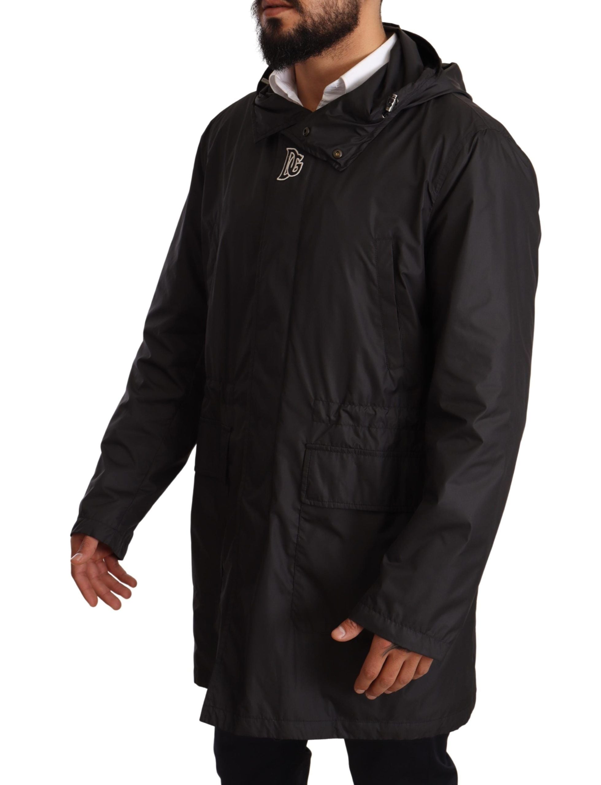 Zwarte trenchcoat met capuchon voor heren