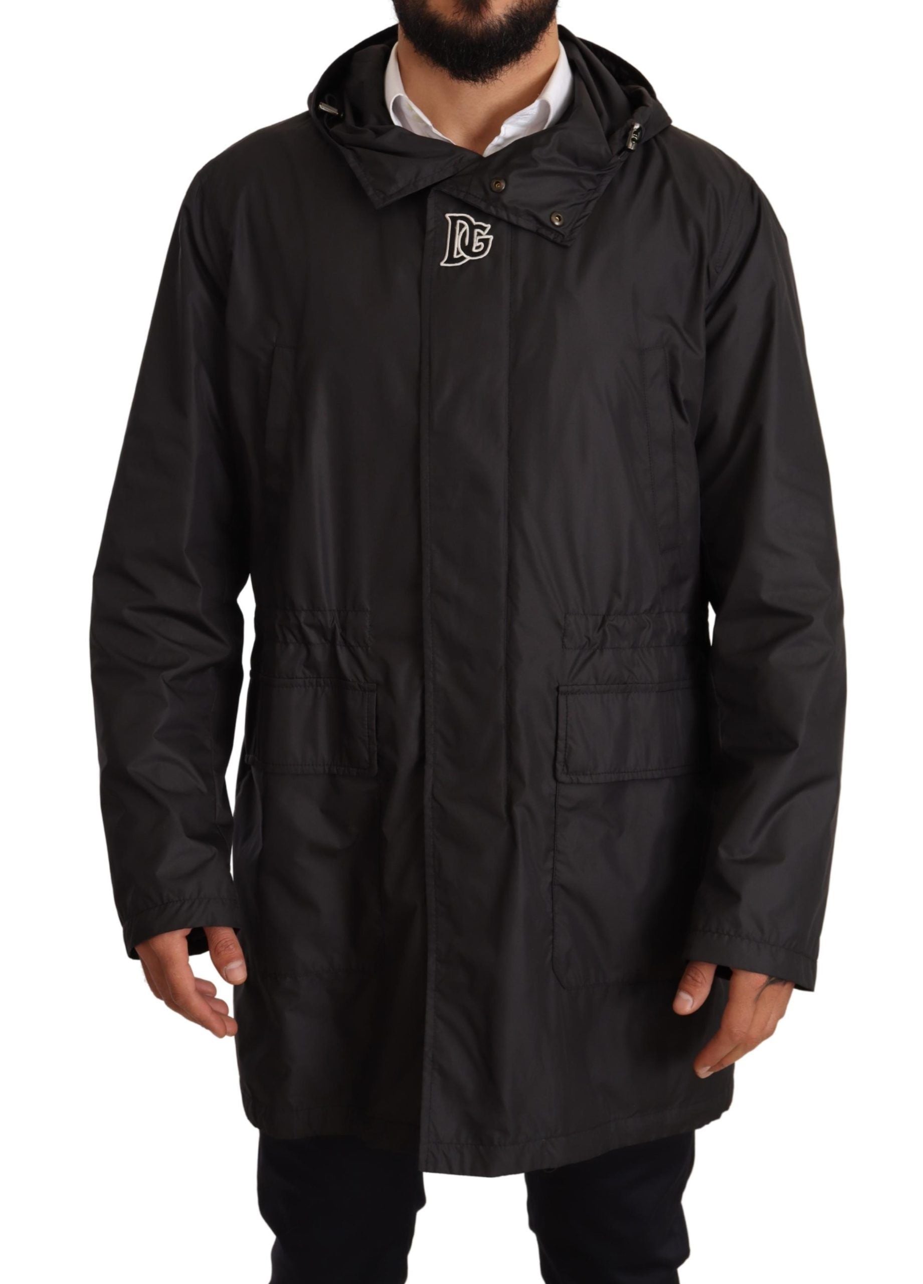 Zwarte trenchcoat met capuchon voor heren