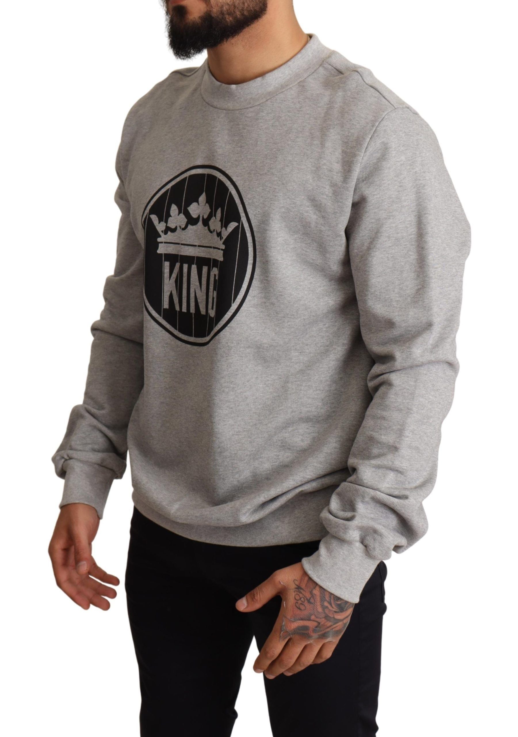 Grijze Crown King Print Katoenen Trui
