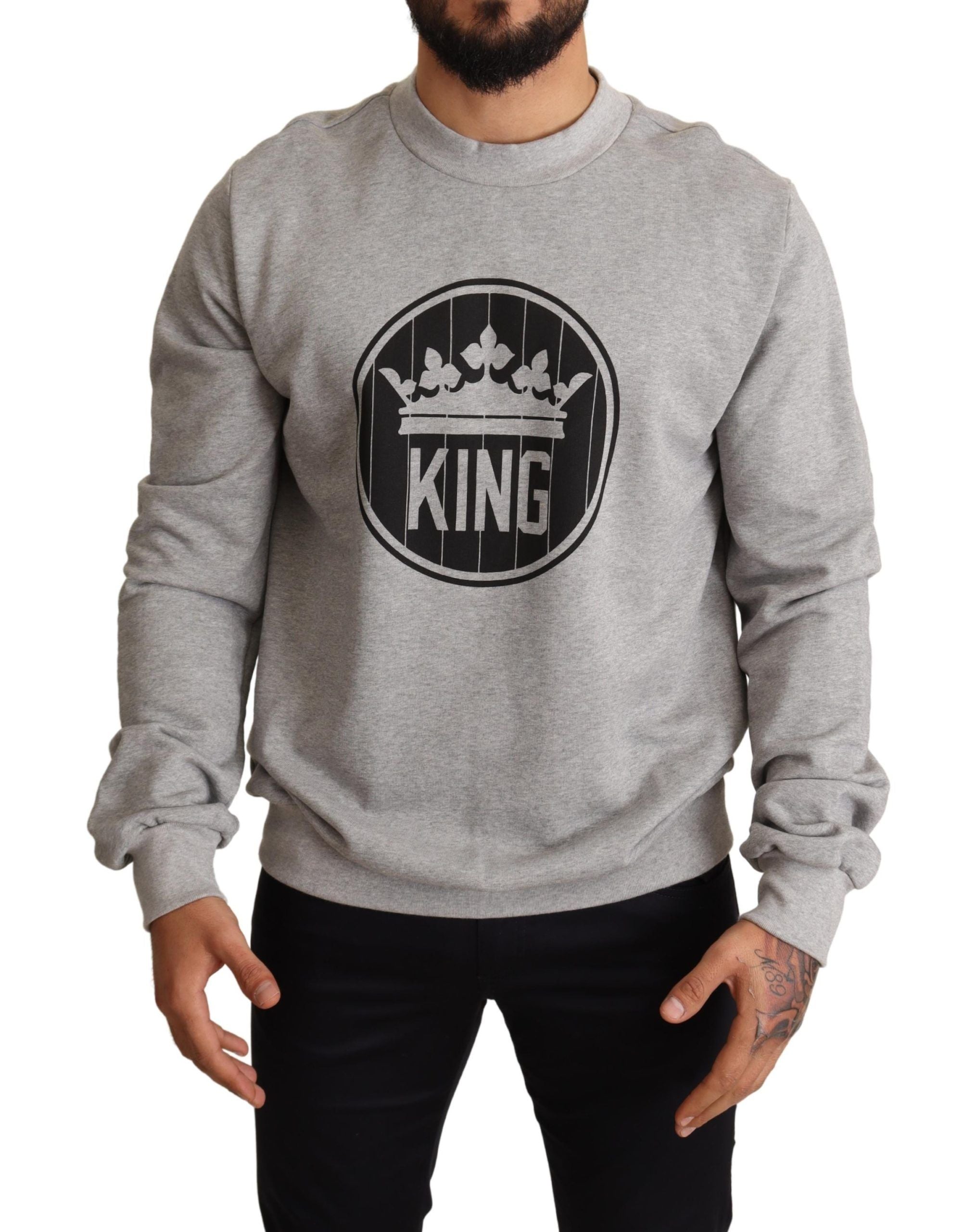 Grijze Crown King Print Katoenen Trui