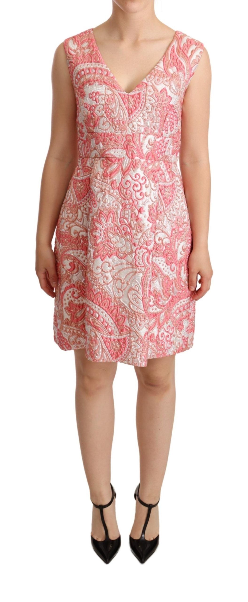 Roze bloemen jacquard geplooide manteljurk