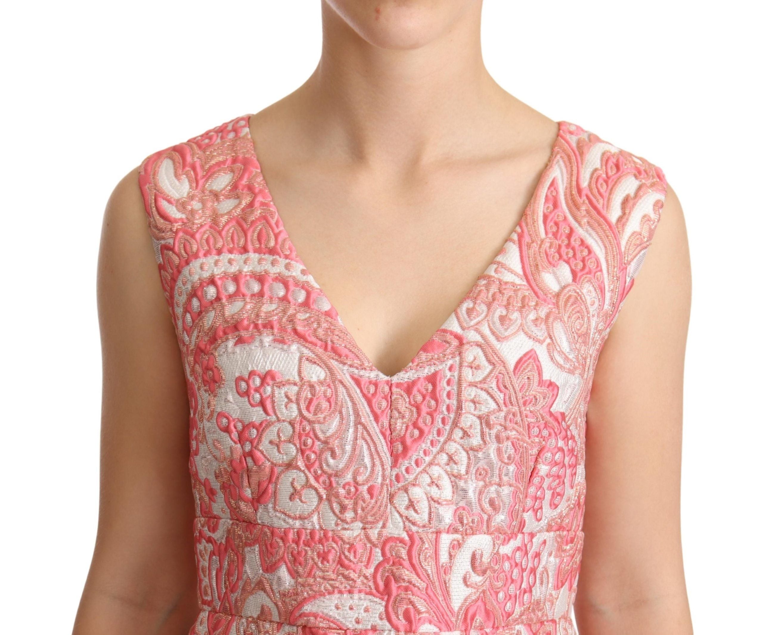 Roze bloemen jacquard geplooide manteljurk