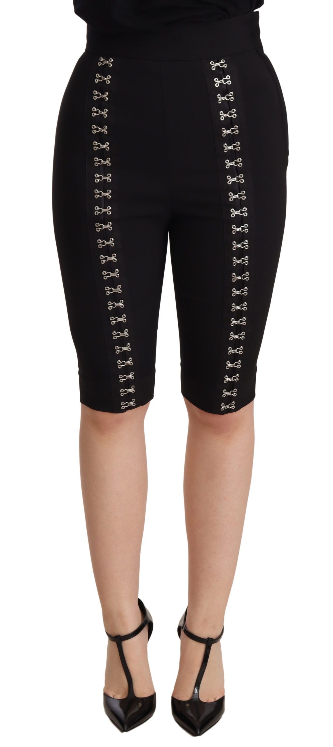 Zwarte wollen stretch slim fit shorts met hoge taille