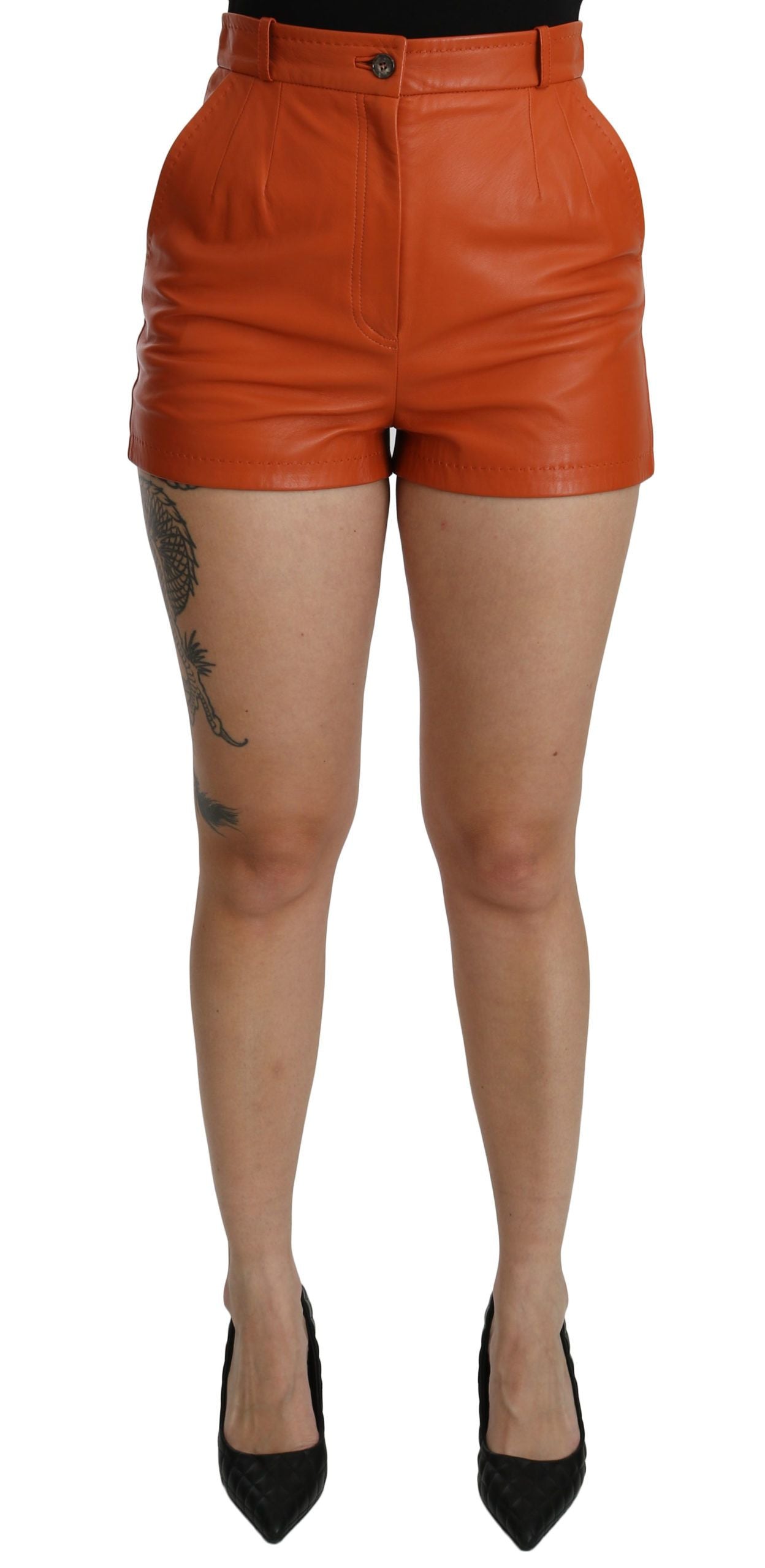 Oranje leren hoge taille hotpants shorts