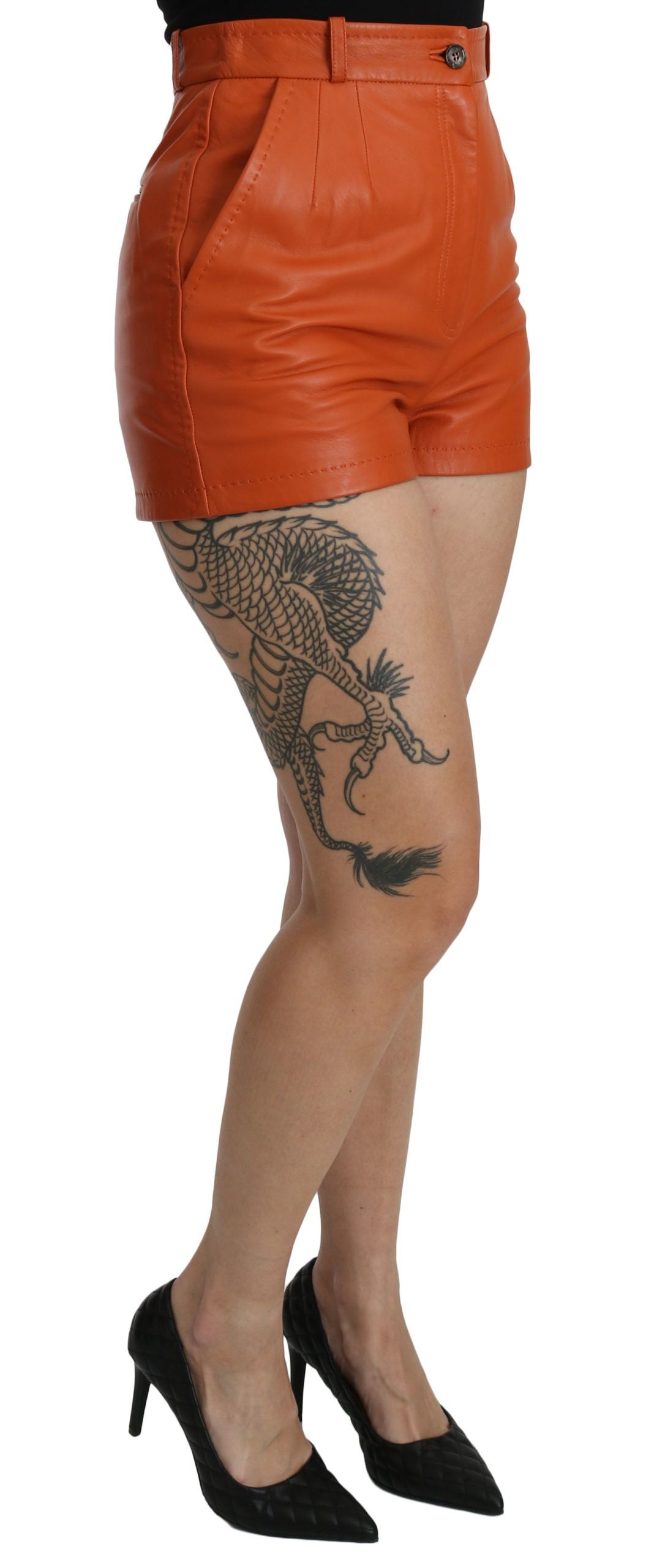 Oranje leren hoge taille hotpants shorts