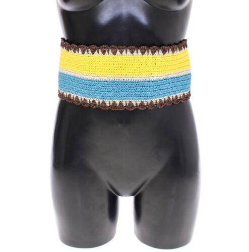 Gele gestreepte brede taille raffia riem