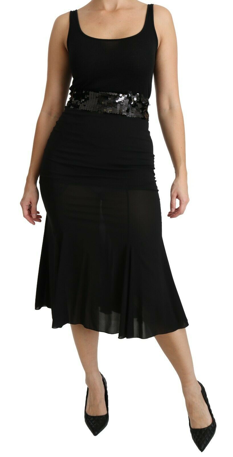 Zwarte zeemeermin hoge taille midi zijden rok