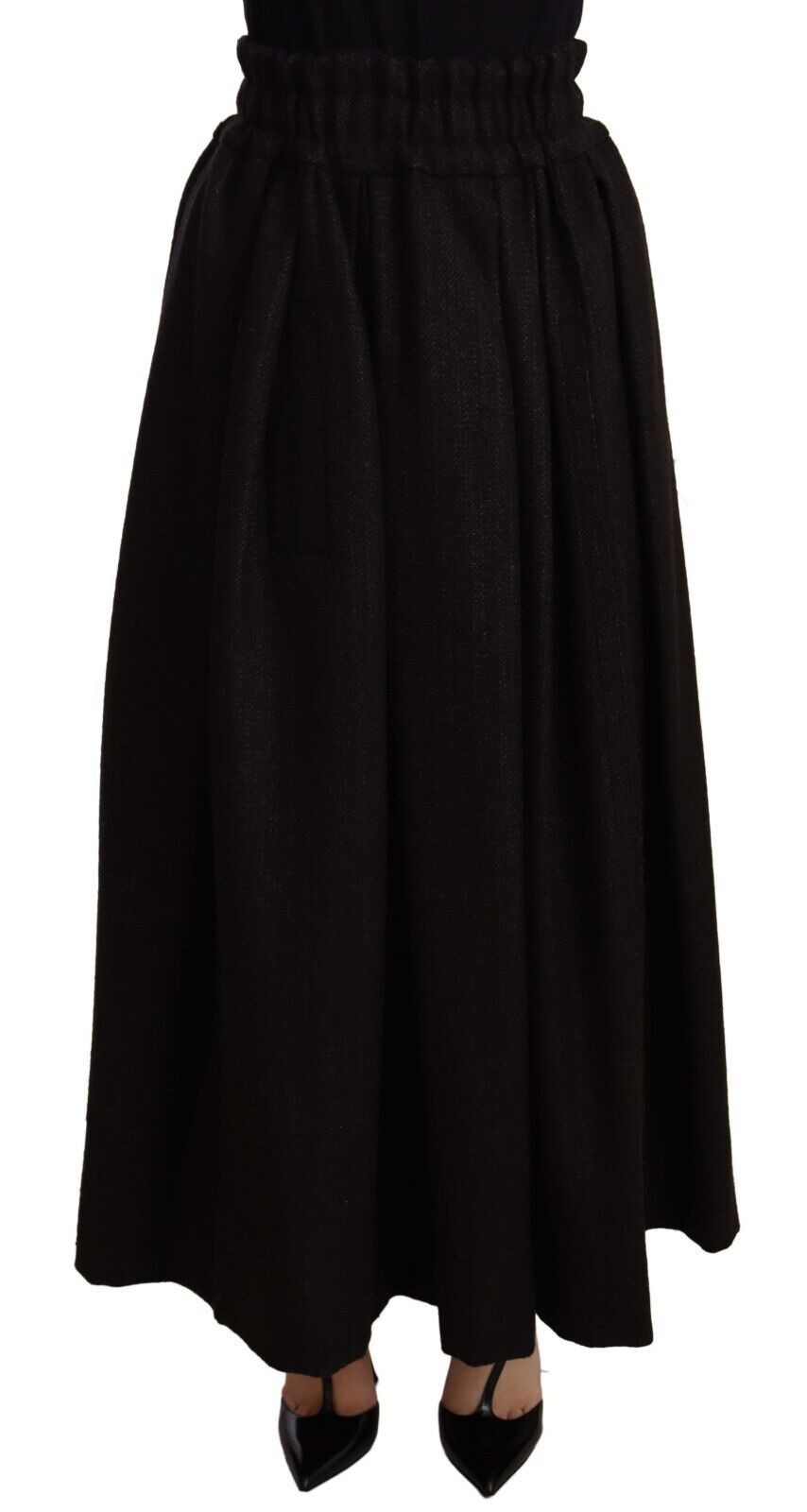 Zwarte wollen maxirok met hoge taille