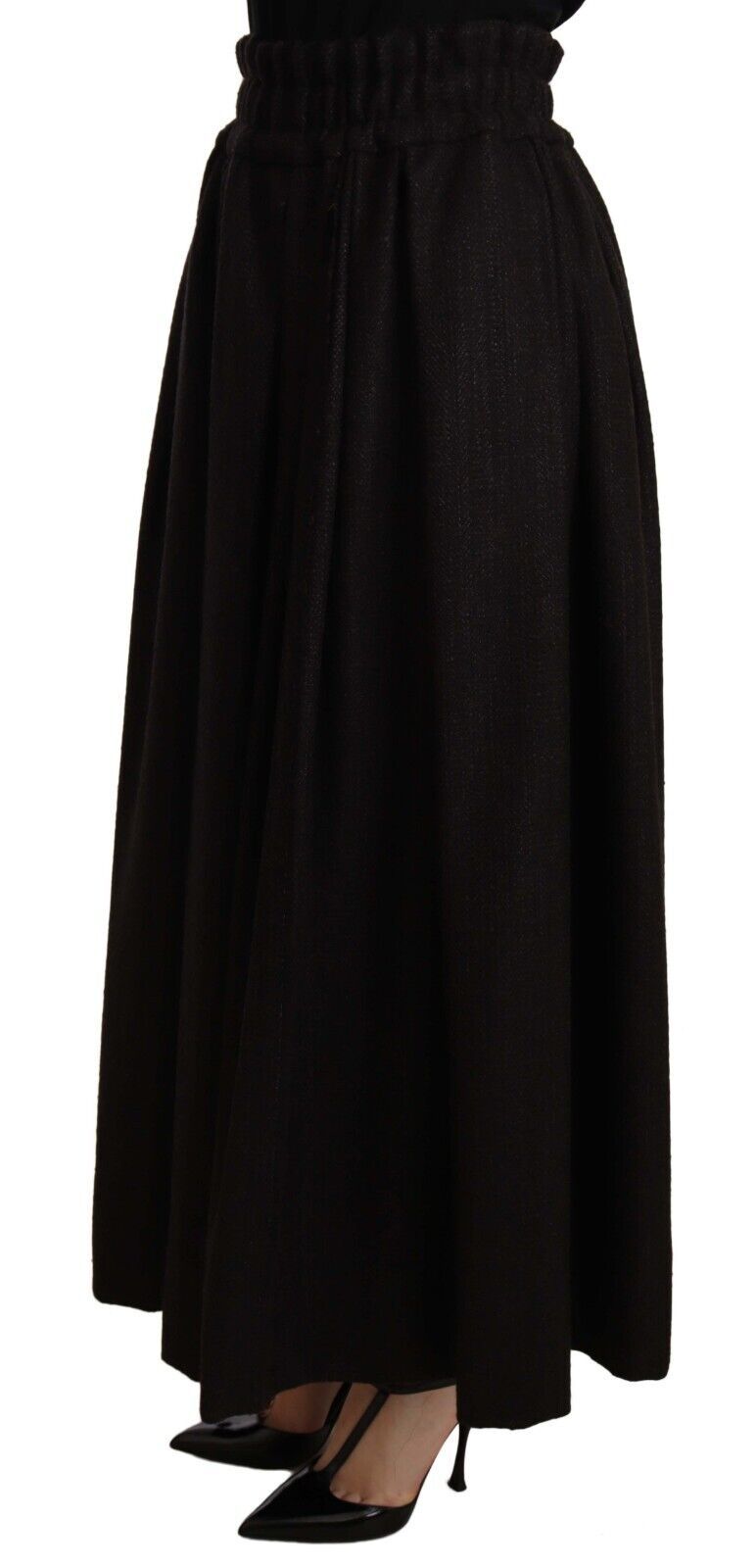Zwarte wollen maxirok met hoge taille