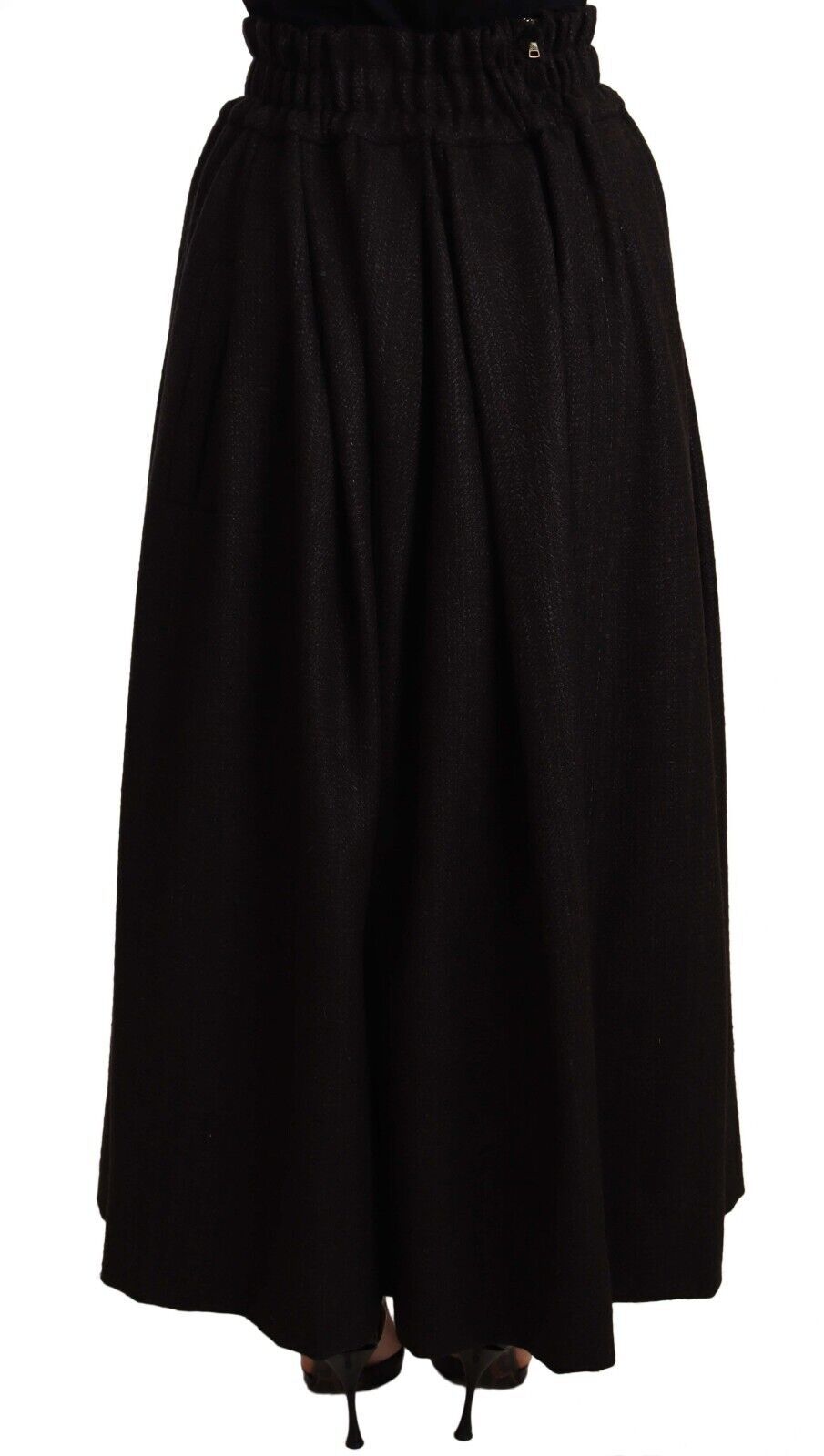 Zwarte wollen maxirok met hoge taille