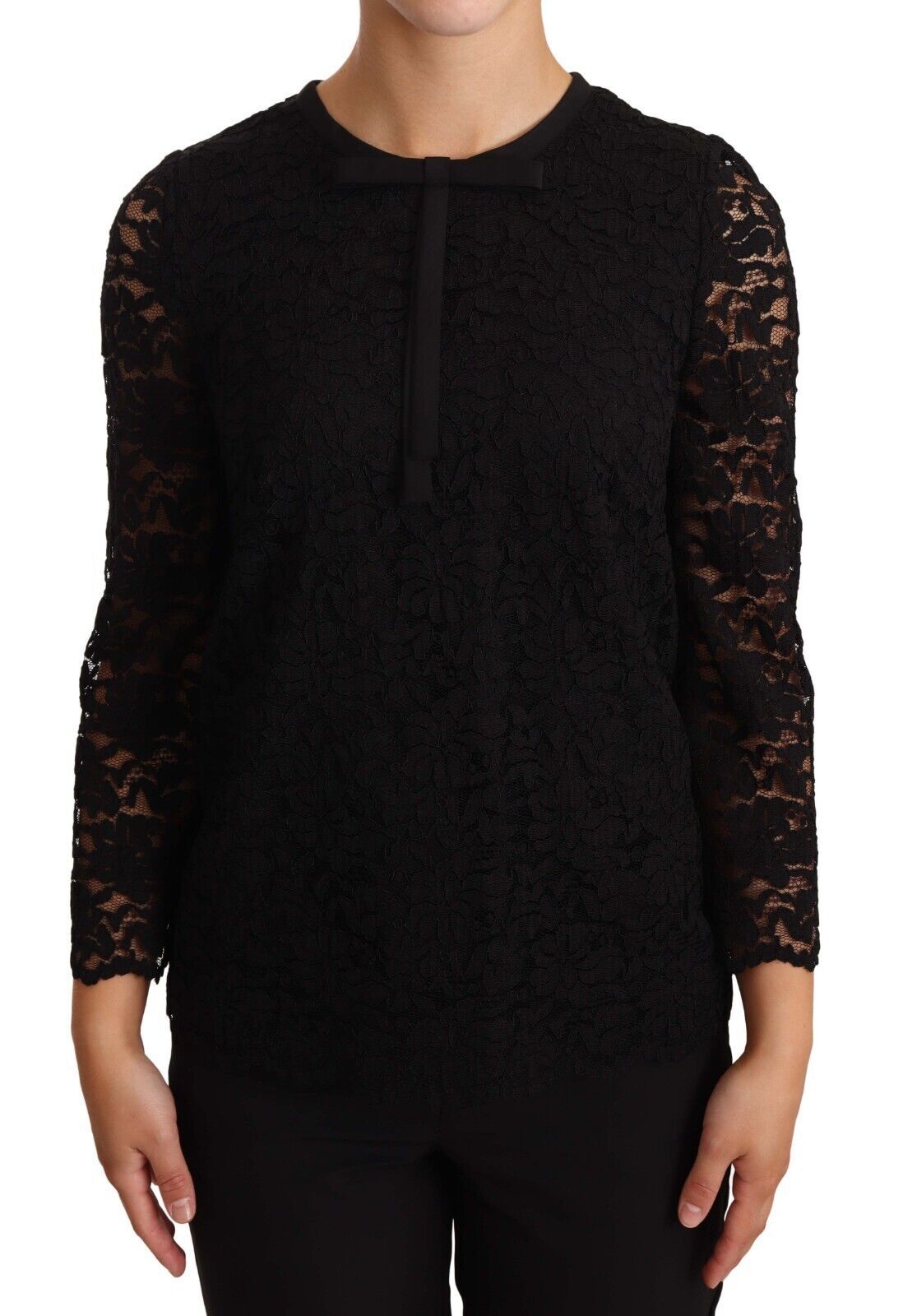 Zwarte bloemenkant nylon blouse top