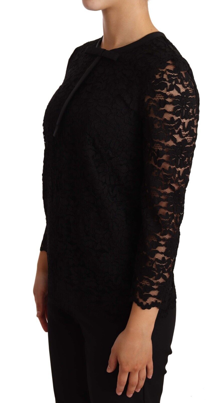 Zwarte bloemenkant nylon blouse top