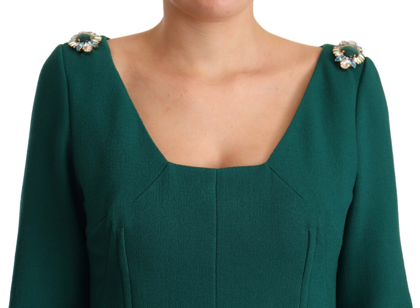 Groene stretch crêpe kristal midi-jurk