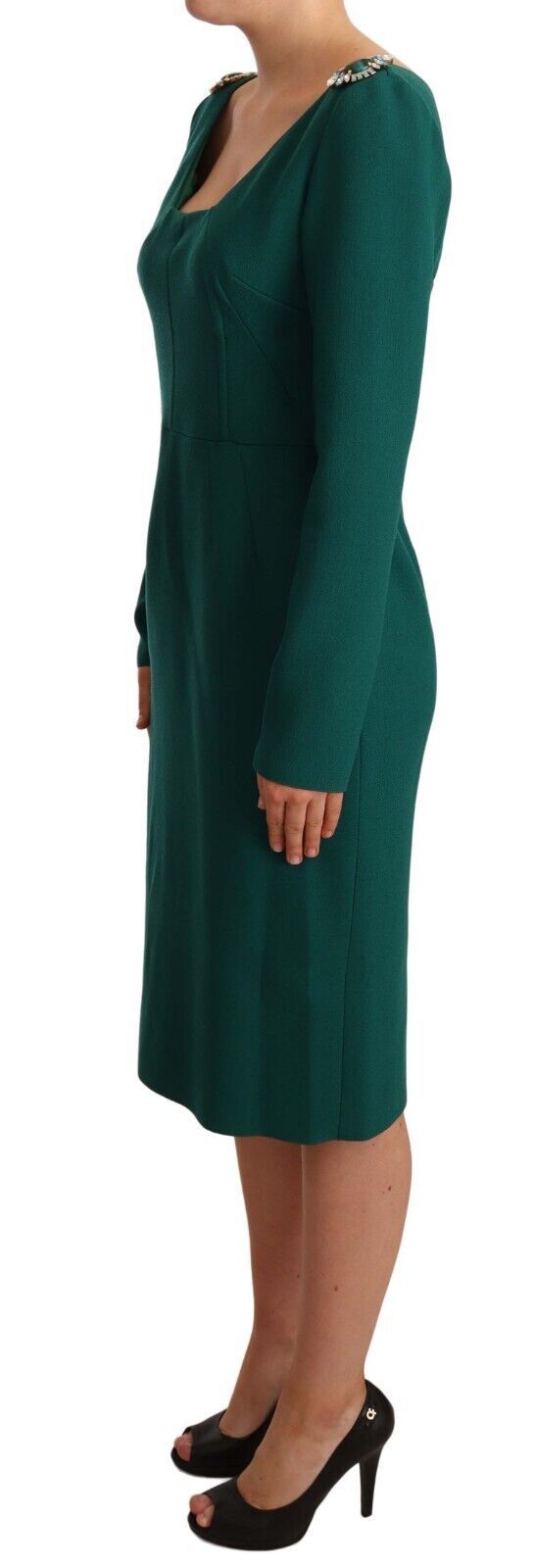 Groene stretch crêpe kristal midi-jurk