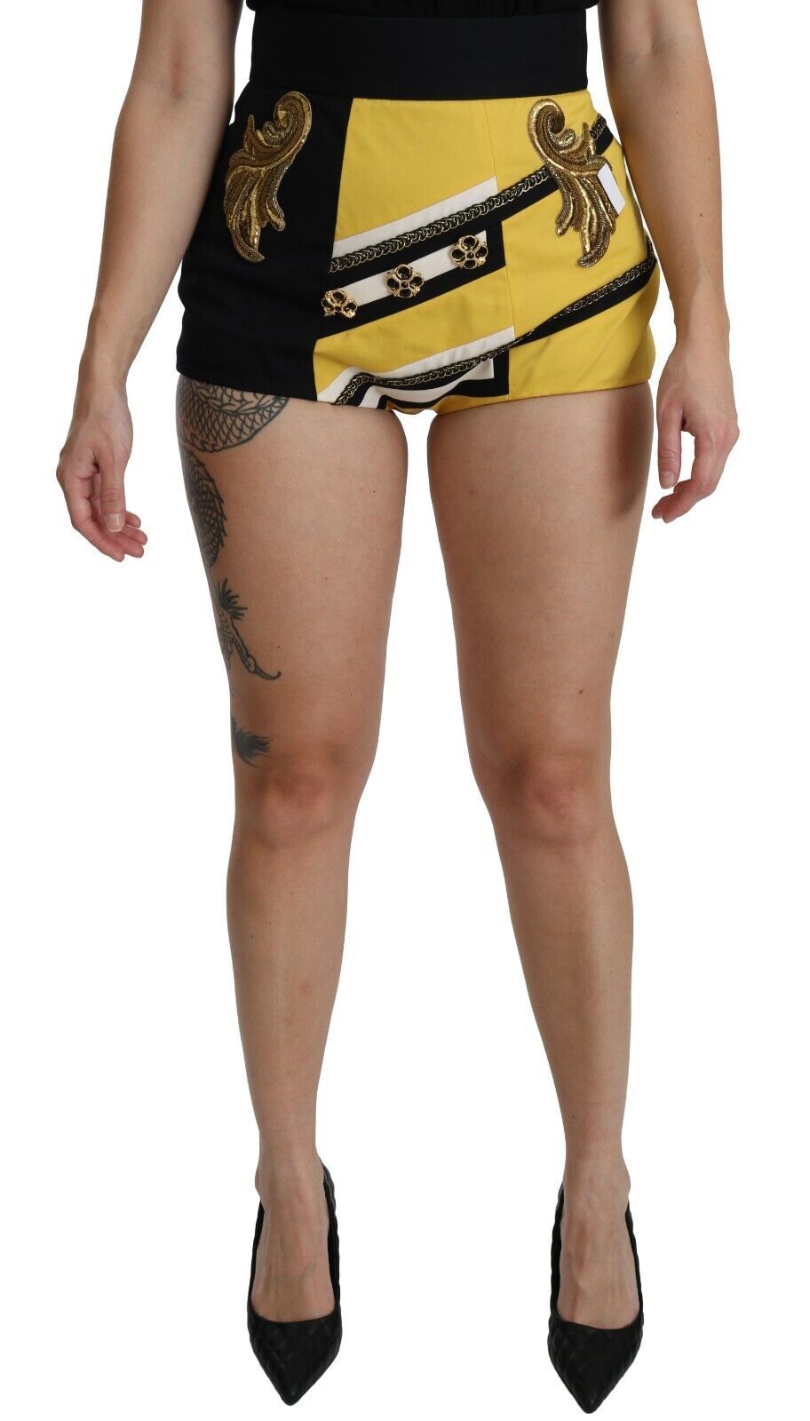 Geelzwarte katoenen juweel hotpants shorts