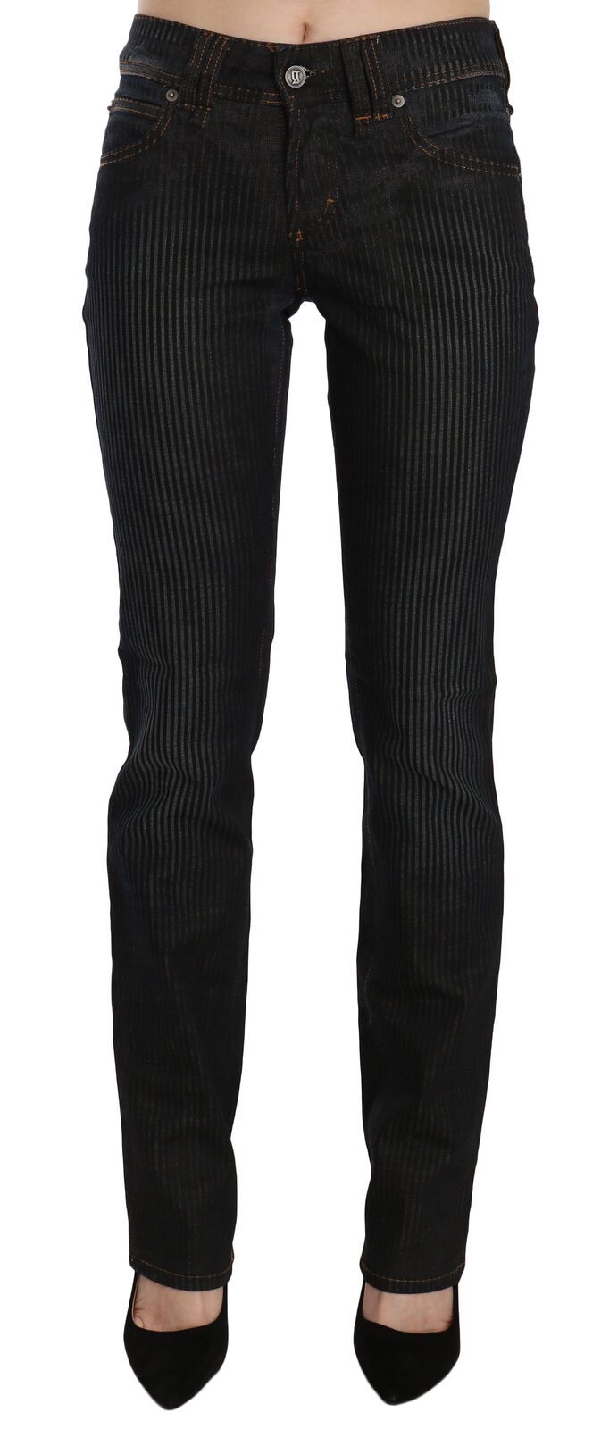 Zwarte corduroy denim casual broek met middelhoge taille en slanke pasvorm