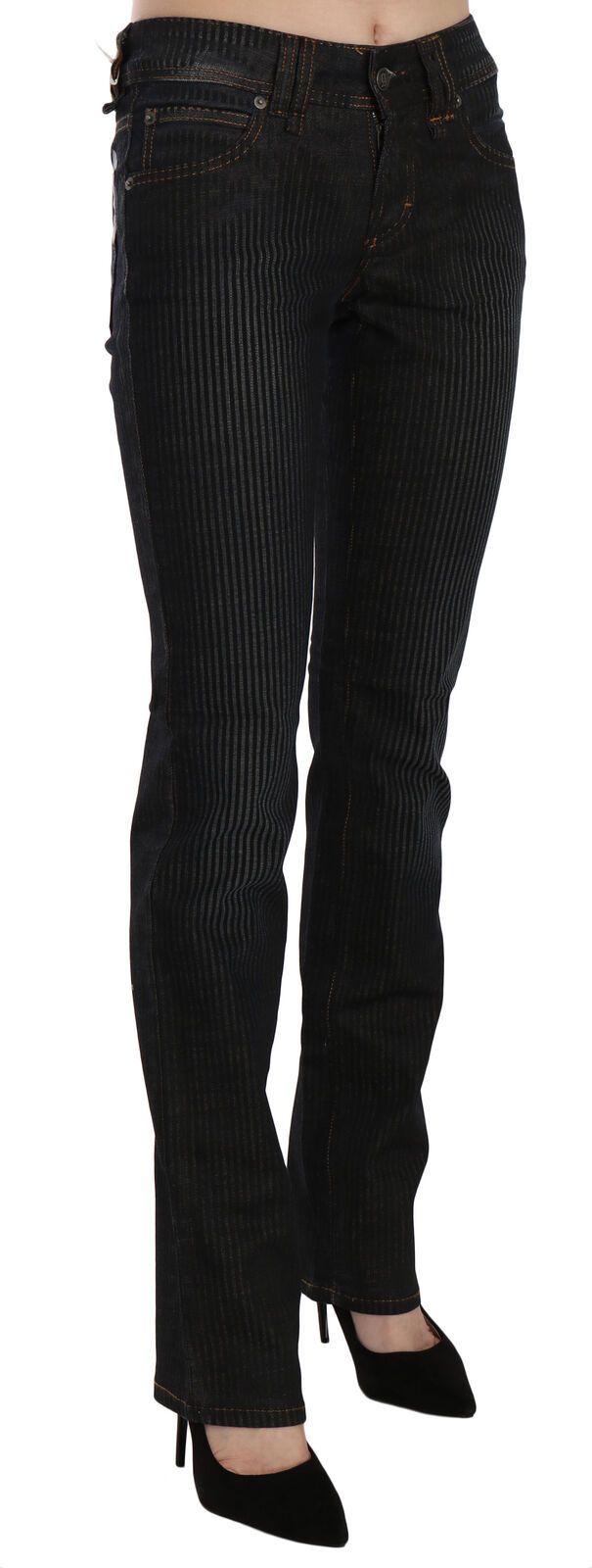 Zwarte corduroy denim casual broek met middelhoge taille en slanke pasvorm