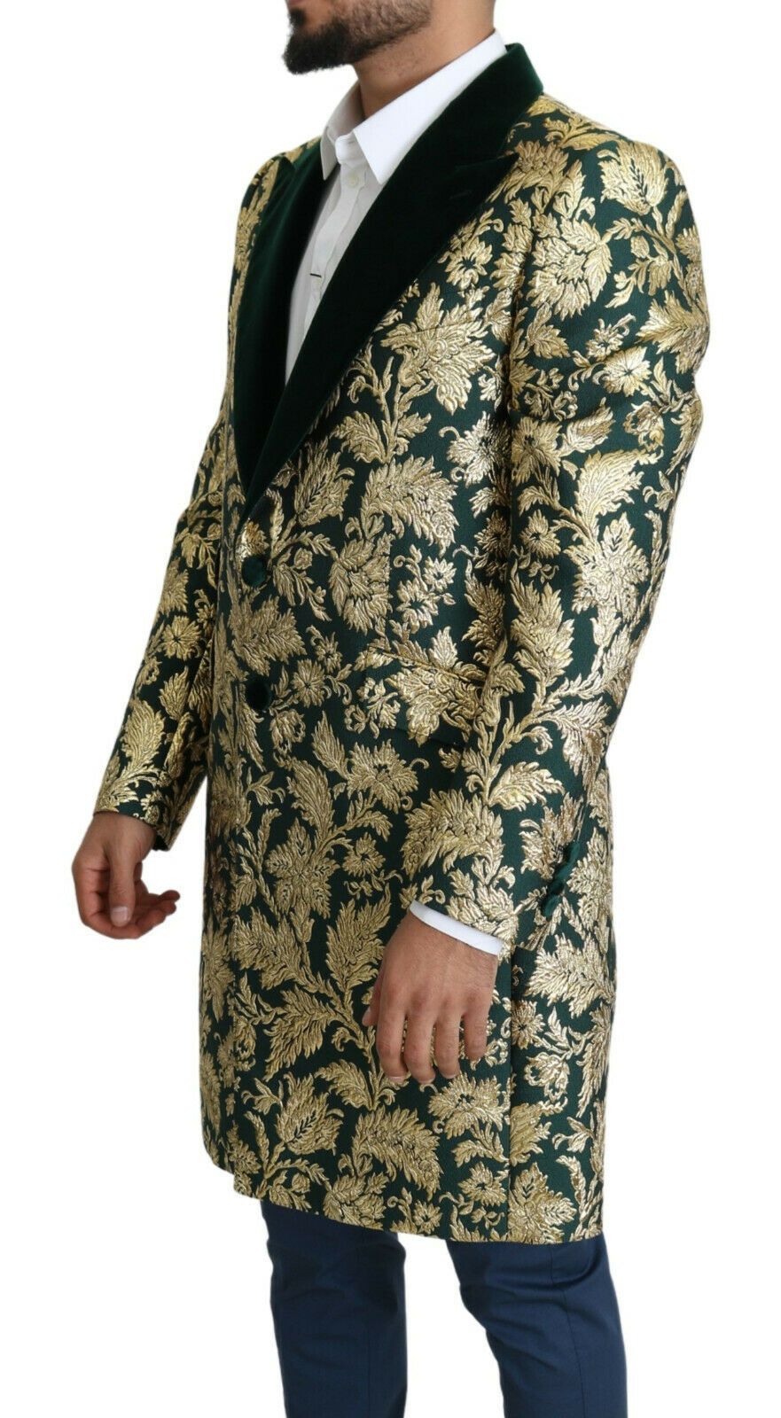 DOLCE &amp; GABBANA Jas SICILIA Groen Goud Jacquard Lange Jas