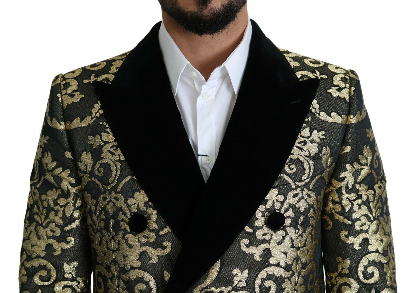 Zwarte gouden jacquard lange jas SICILIA jas