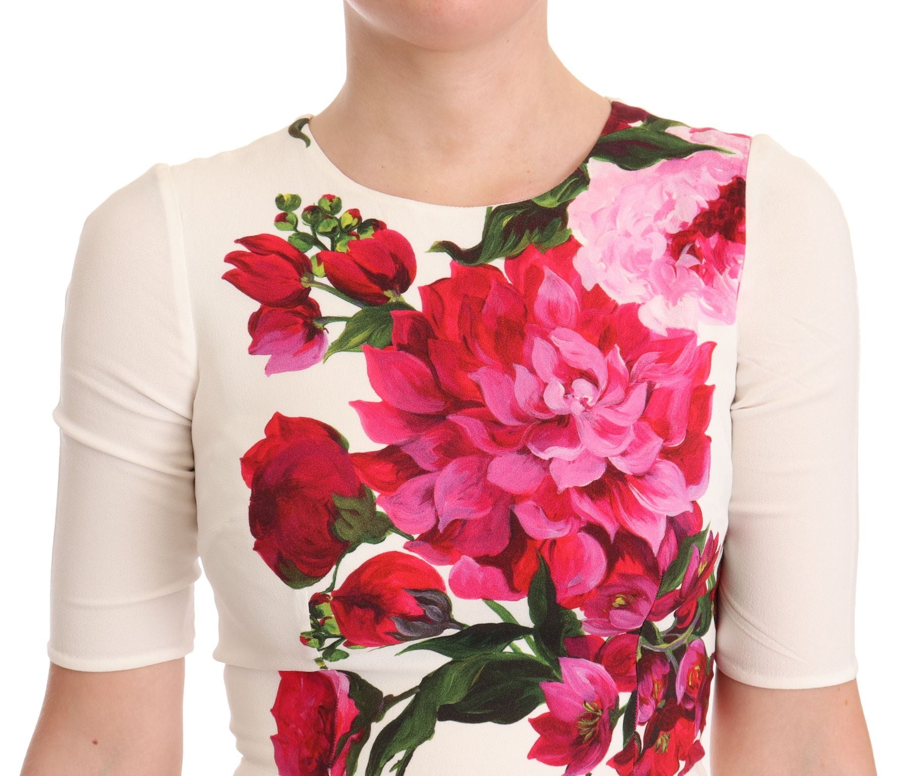 Witte crêpe midi-jurk met bloemenprint