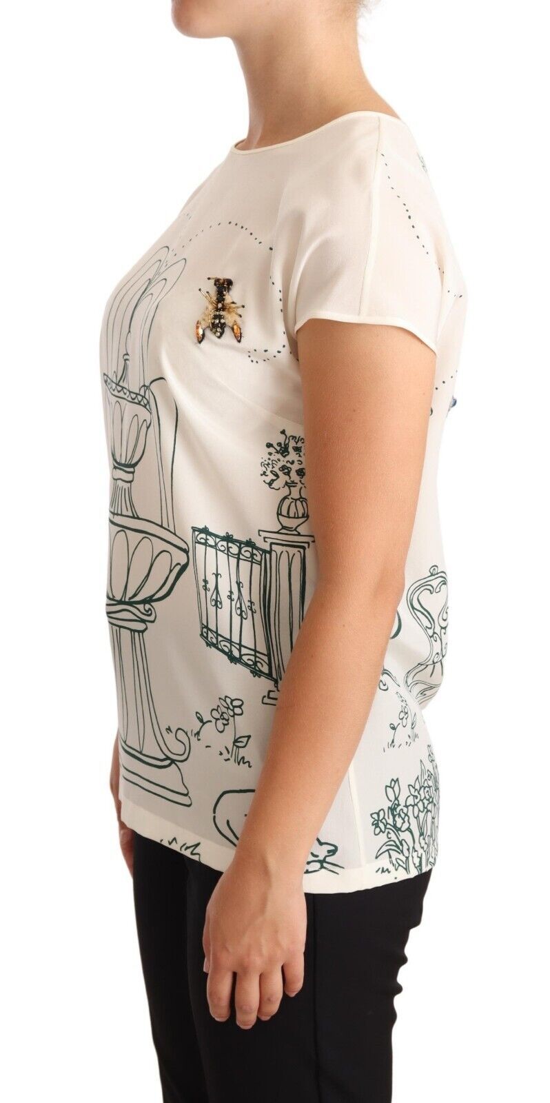Witte zijden tuinfontein T-shirt blouse