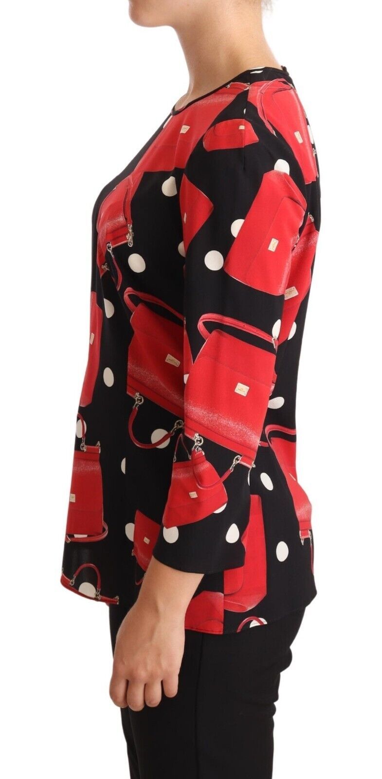 Zwarte blouse met zijden stretch en Siciliaanse print