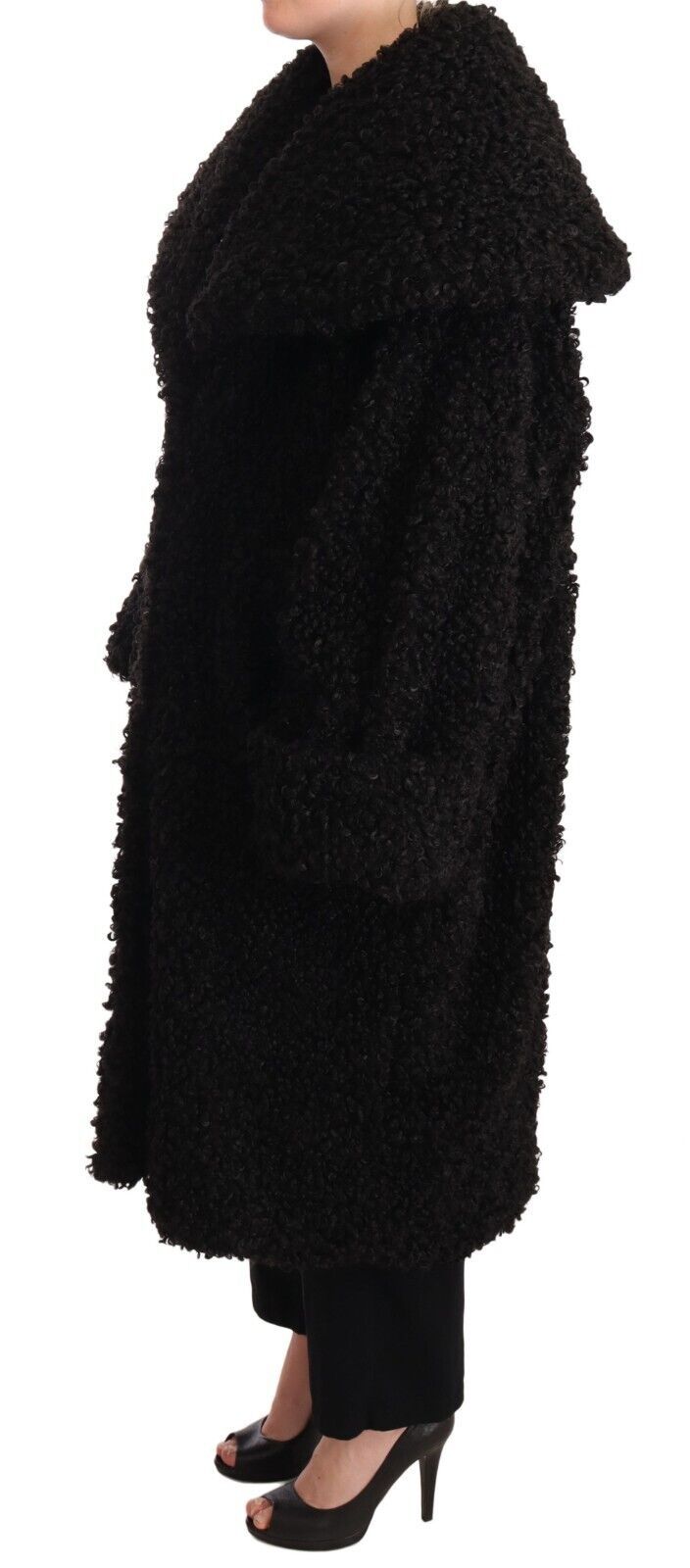 Zwarte polyester bont trenchcoat jas