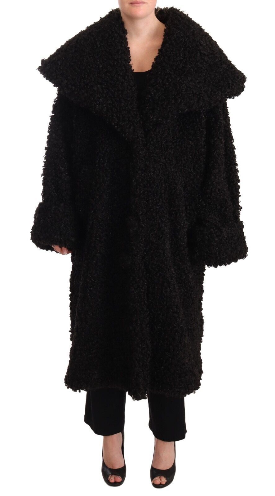 Zwarte polyester bont trenchcoat jas