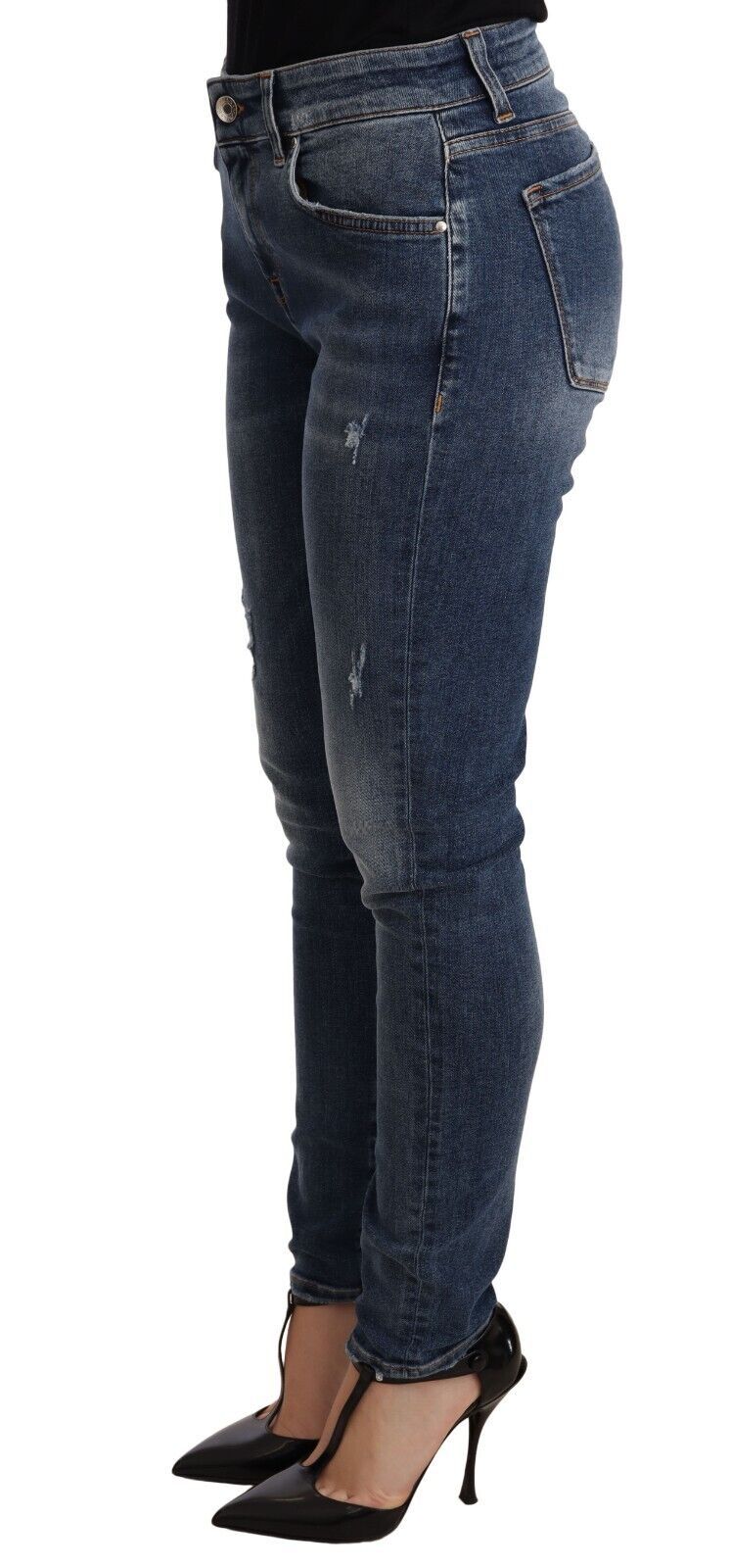 Blauwe skinny denim katoenen stretchjeans