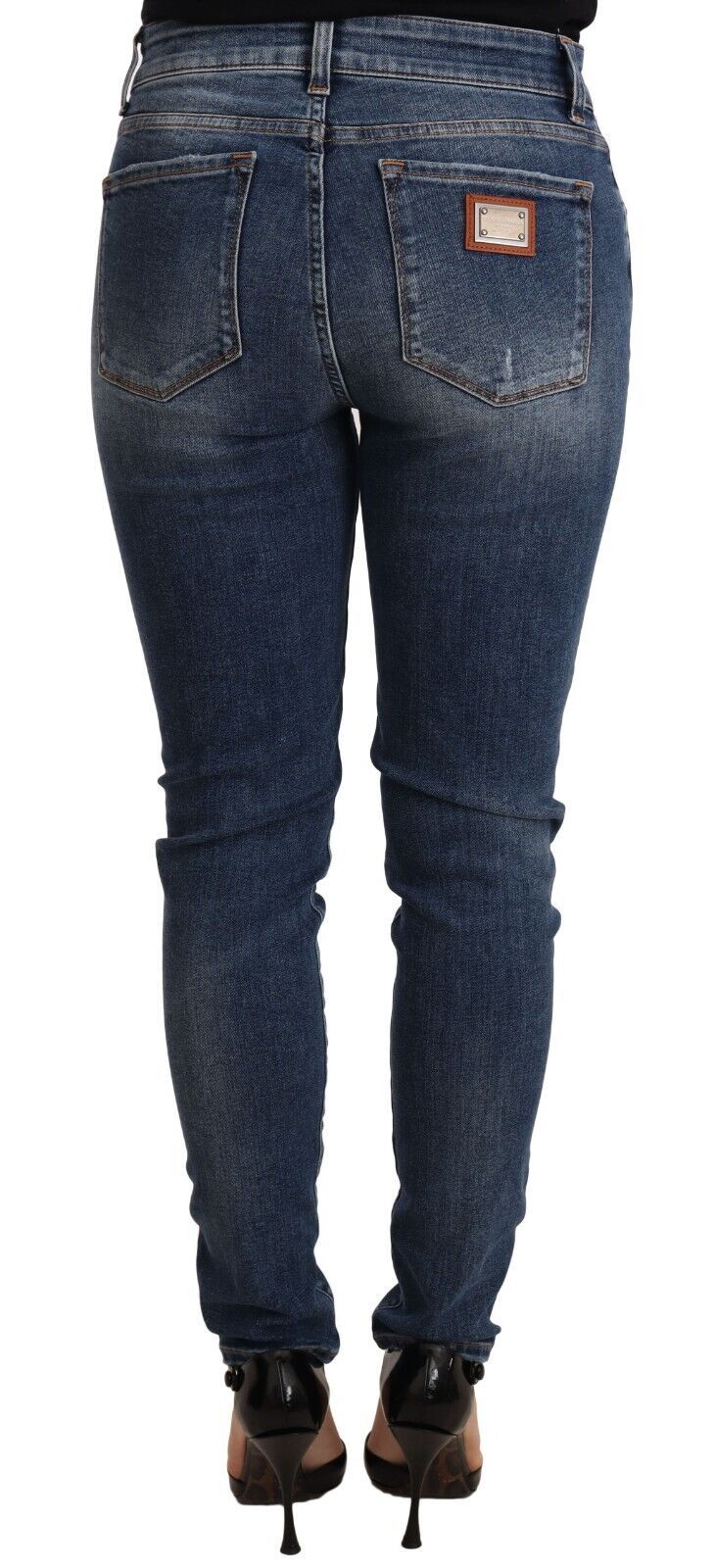 Blauwe skinny denim katoenen stretchjeans