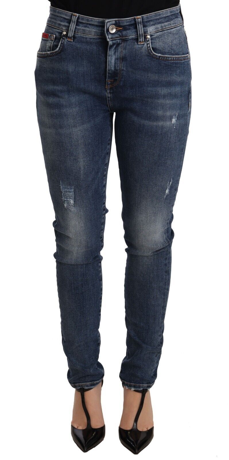 Blauwe skinny denim katoenen stretchjeans