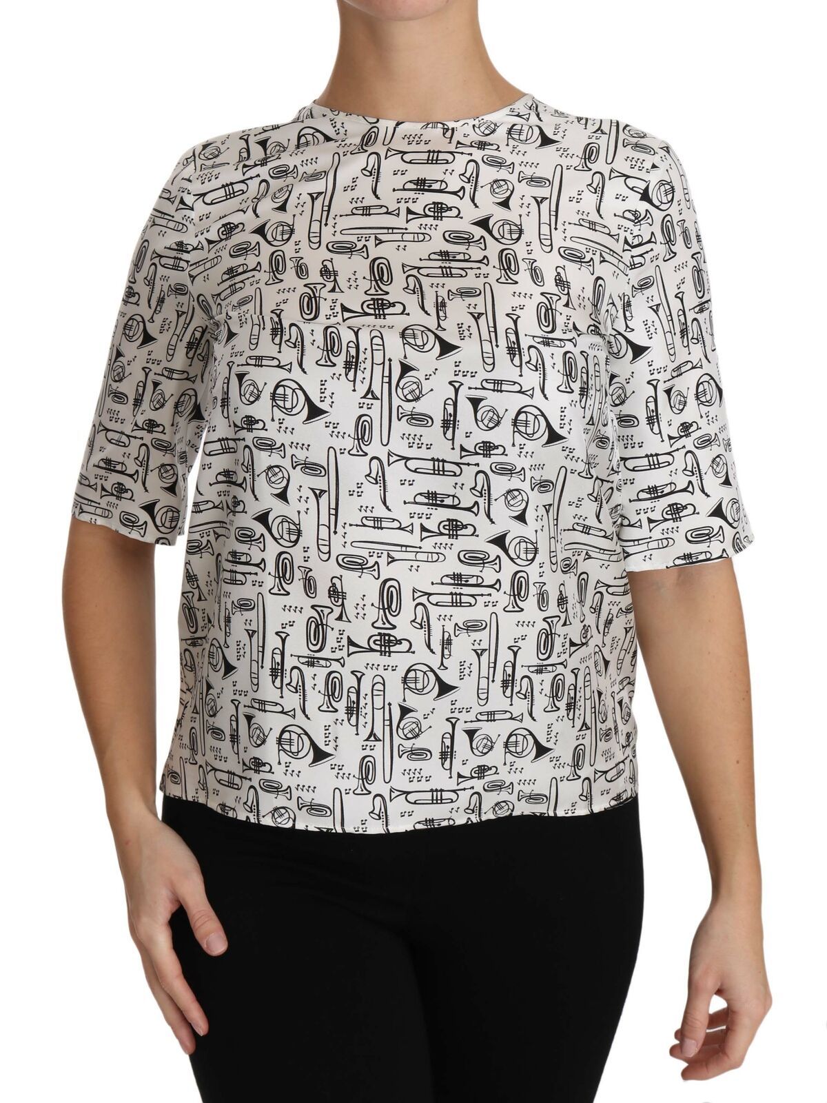 Witte blouse met muziekinstrumentenprint