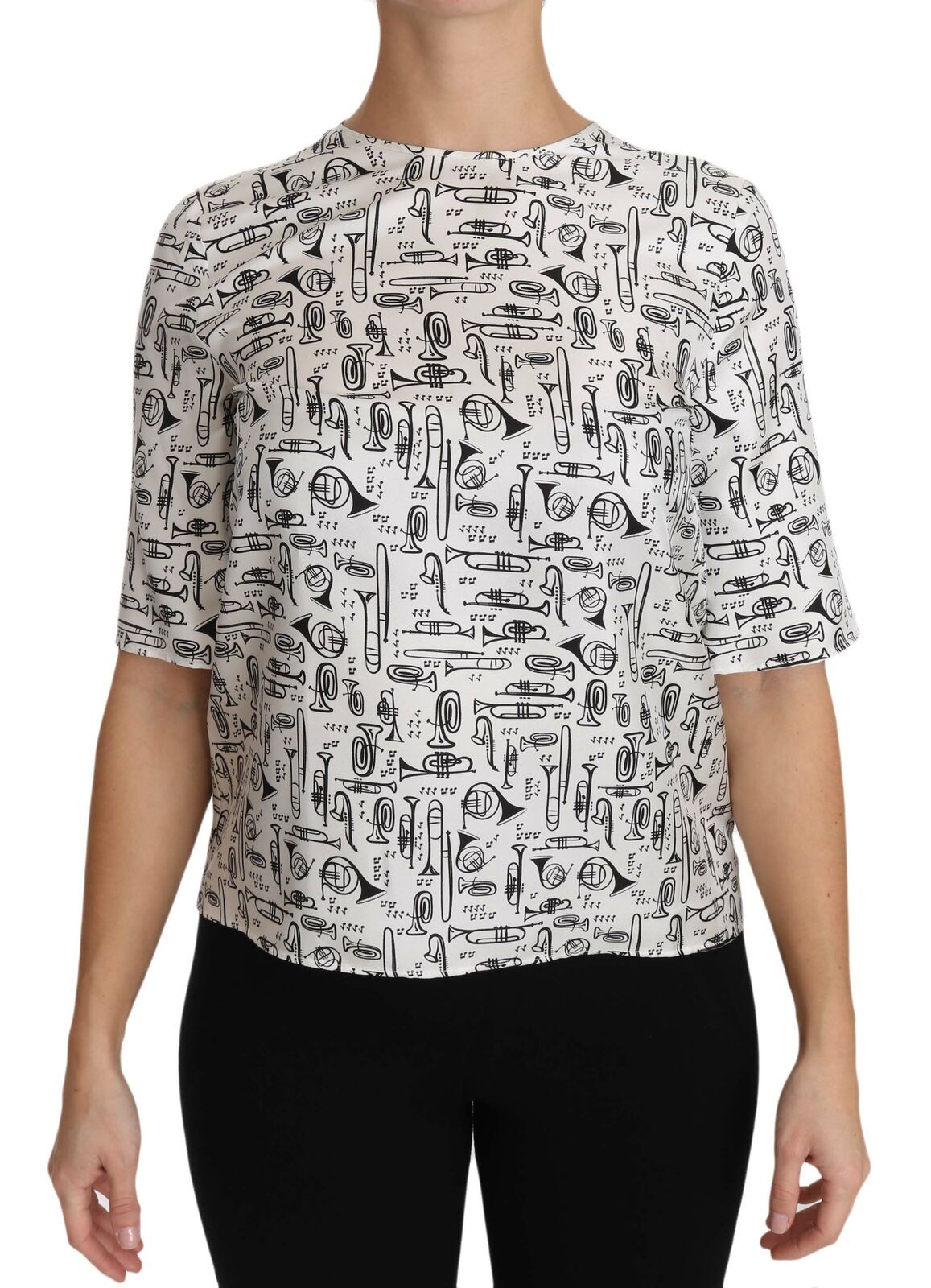 Witte blouse met muziekinstrumentenprint