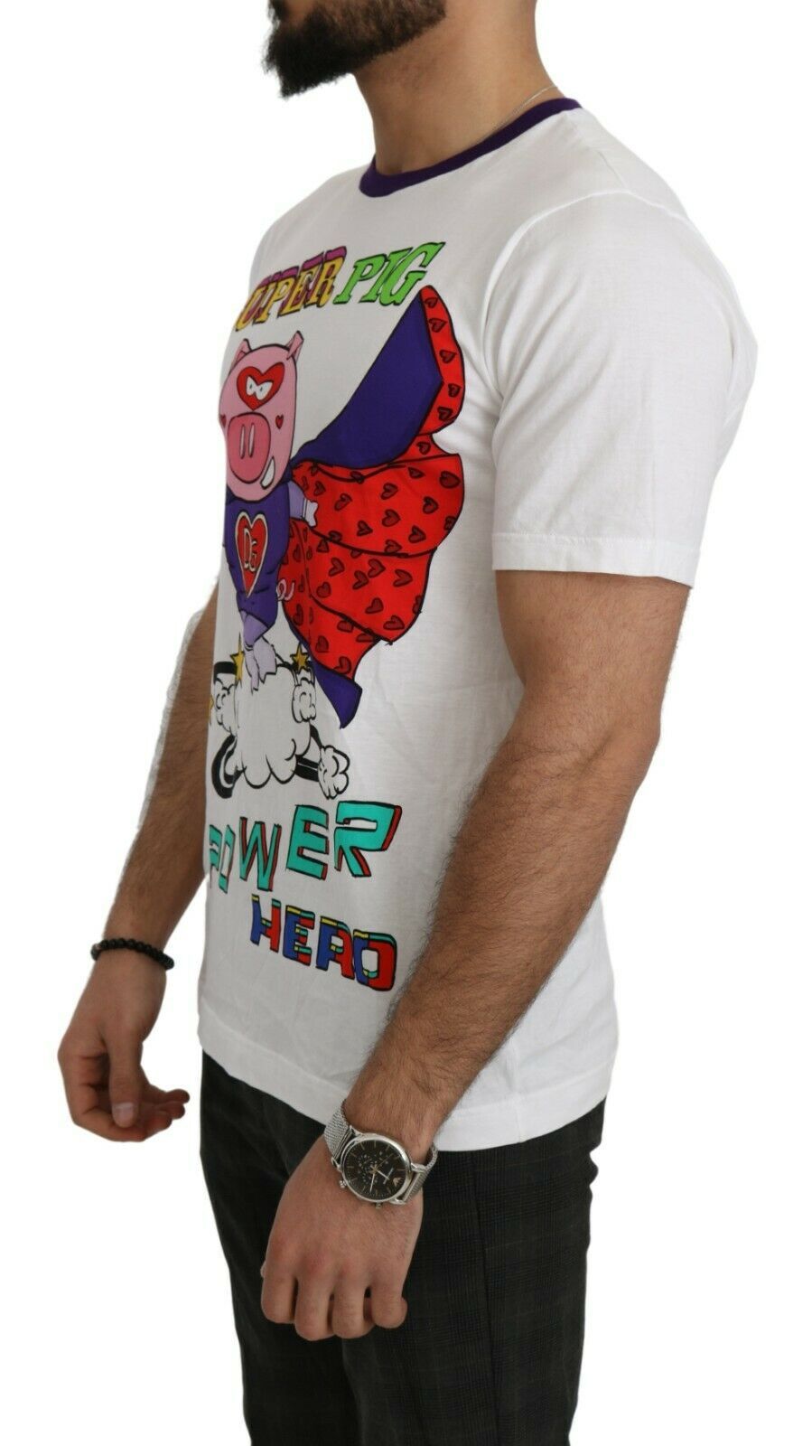 Wit katoenen T-shirt met Super Power Pig-top