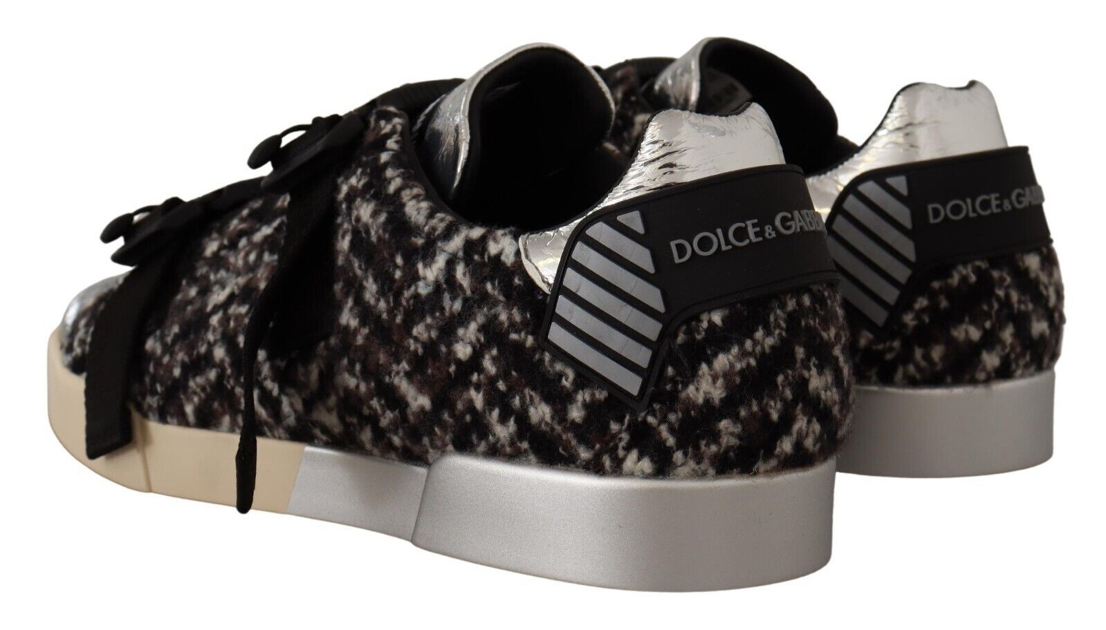 Zilveren leren bruine katoenen wollen sneakers